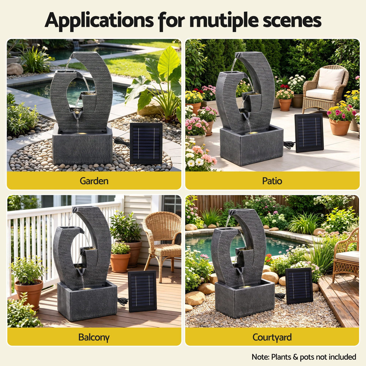 Gardeon Solar Fountain 5 Levels Cascading Water Feature Resin 50cm Black