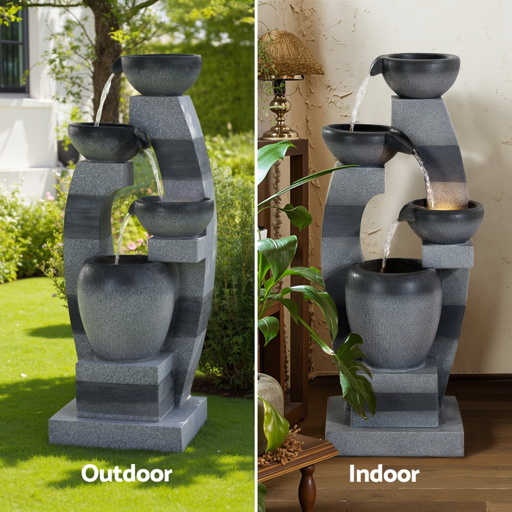 Gardeon Solar Fountain Water Feature Outdoor Fountain Indoor 4-Tier Bowl Cascading Grey
