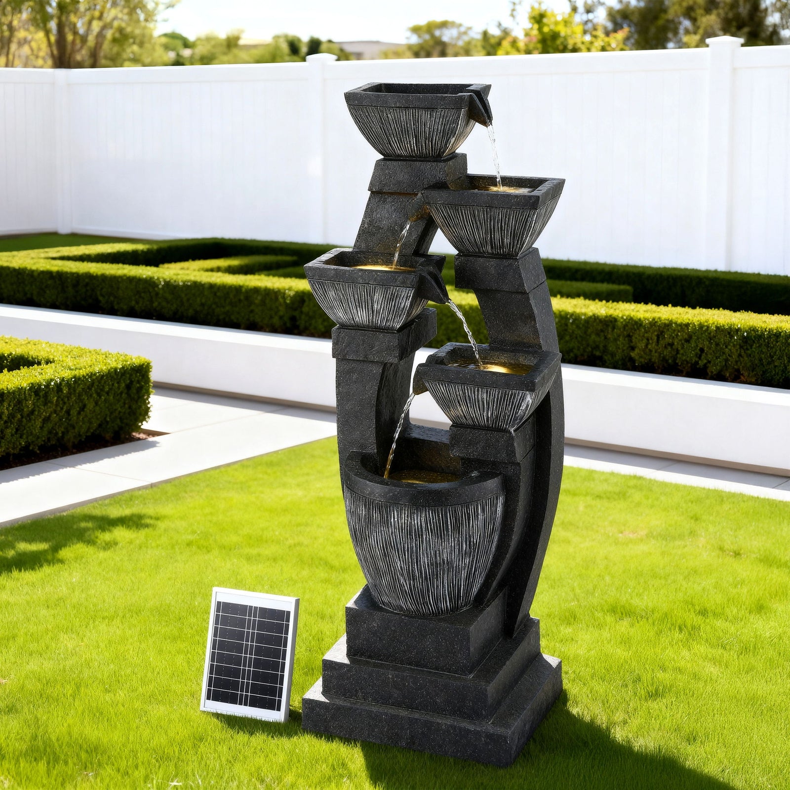 Gardeon Solar Fountain Water Feature Outdoor Fountain Indoor 5-Tier Bowl Cascading Grey