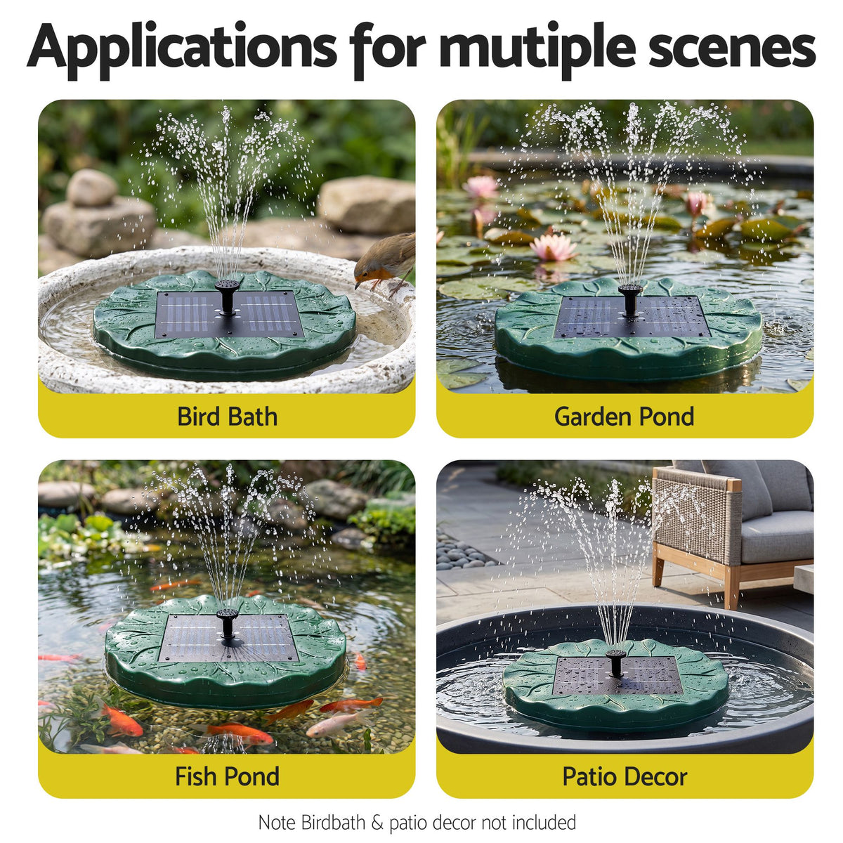 Gardeon Solar Fountain Pumps Bird Bath Floating Lotus Desig Water Feature 31cm
