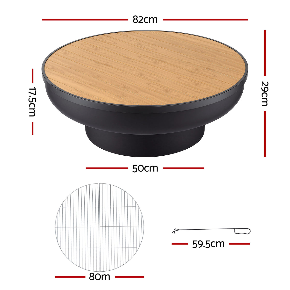 Grillz Fire Pit Table with Lid Deep Fire Bowl Wood Burning BBQ Grill for Backyard Camping Patio Picnic