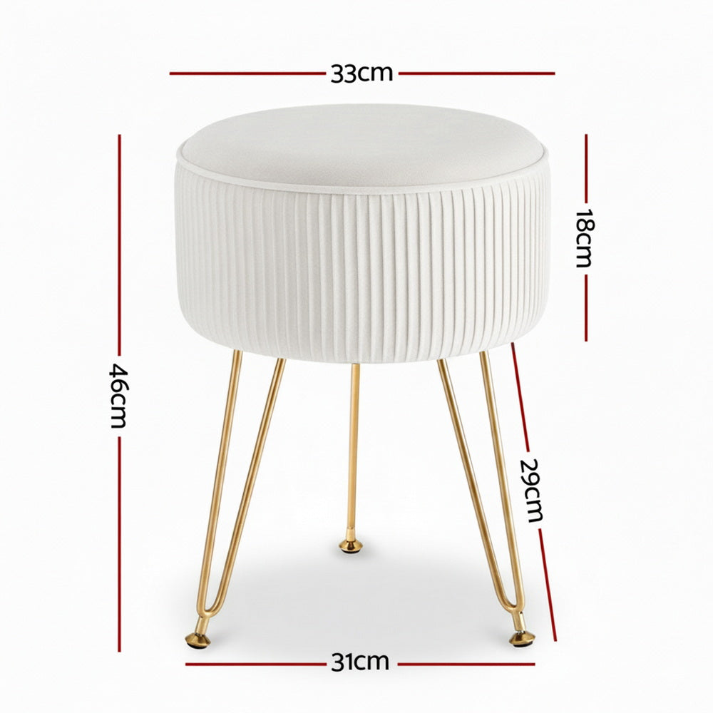 Artiss Ottoman Foot Stool Vanity Velvet Round White