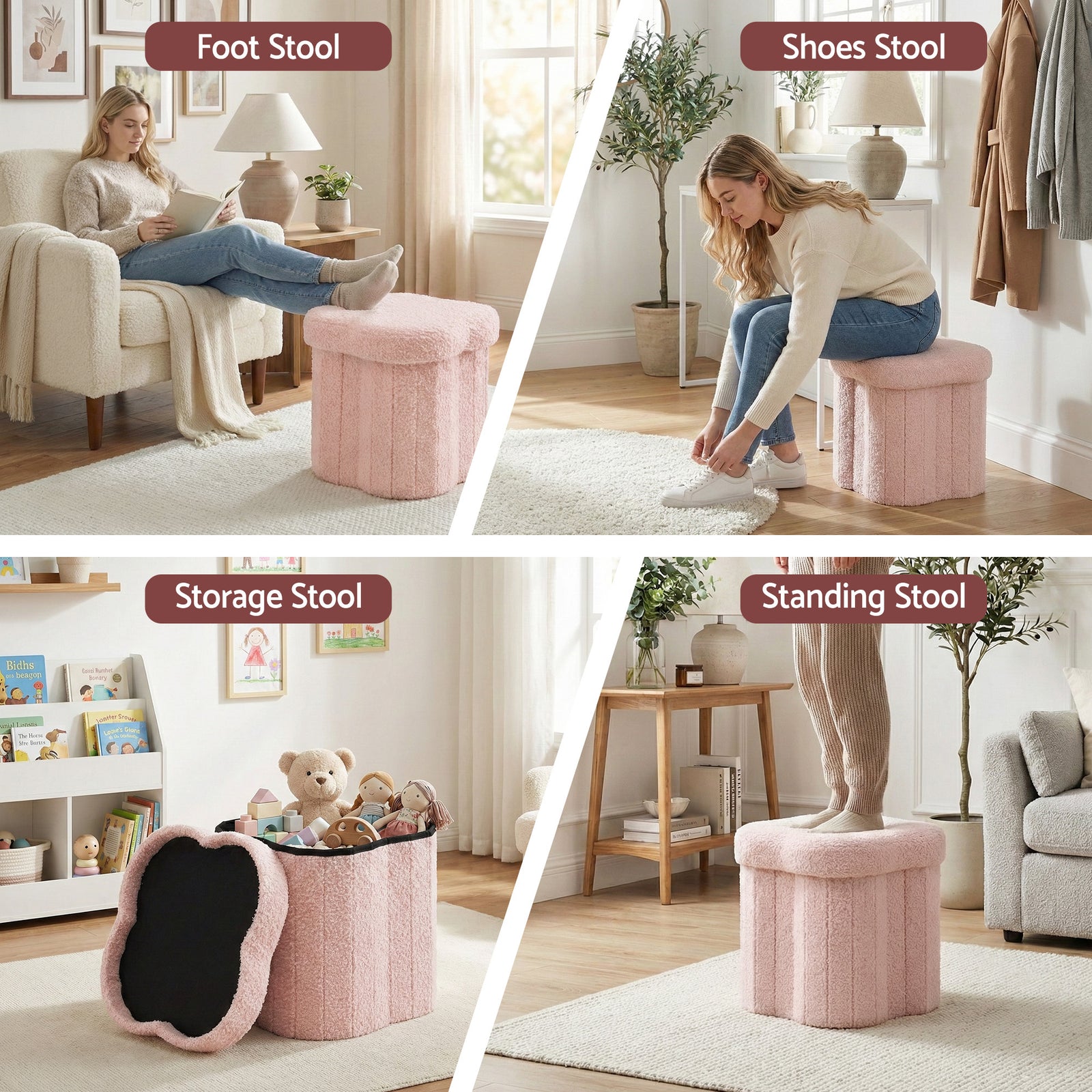 Artiss Storage Ottoman Foot Stool Foldable Pink