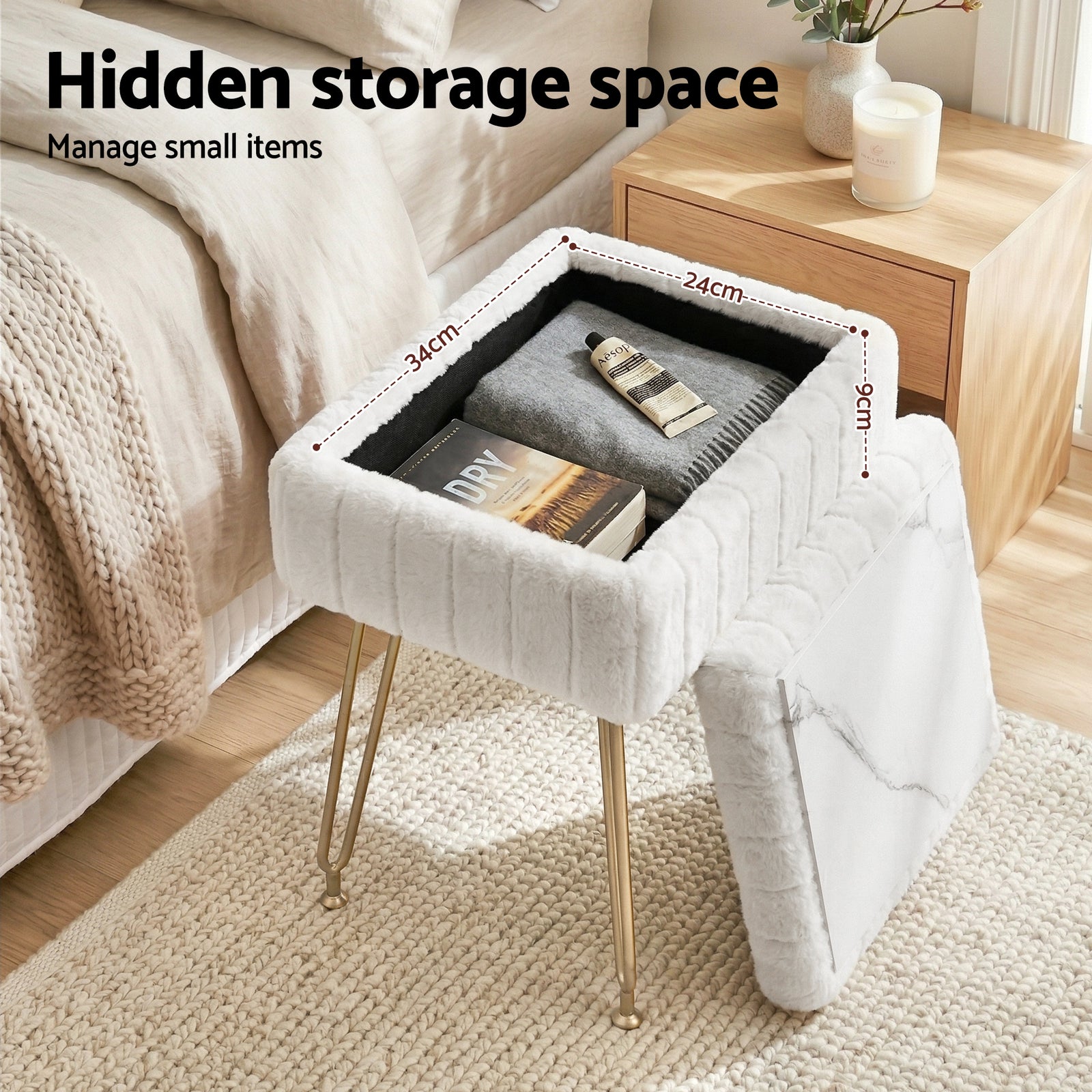 Artiss Storage Ottoman Vanity Foot Stool White