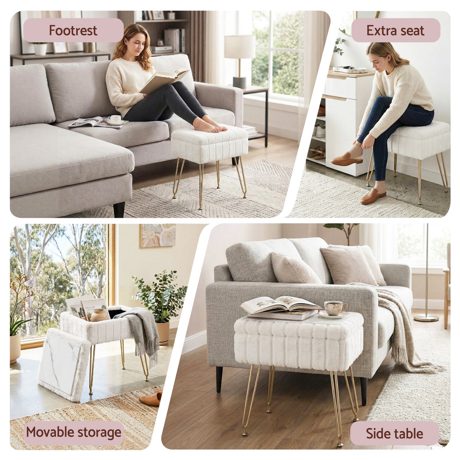 Artiss Storage Ottoman Vanity Foot Stool White