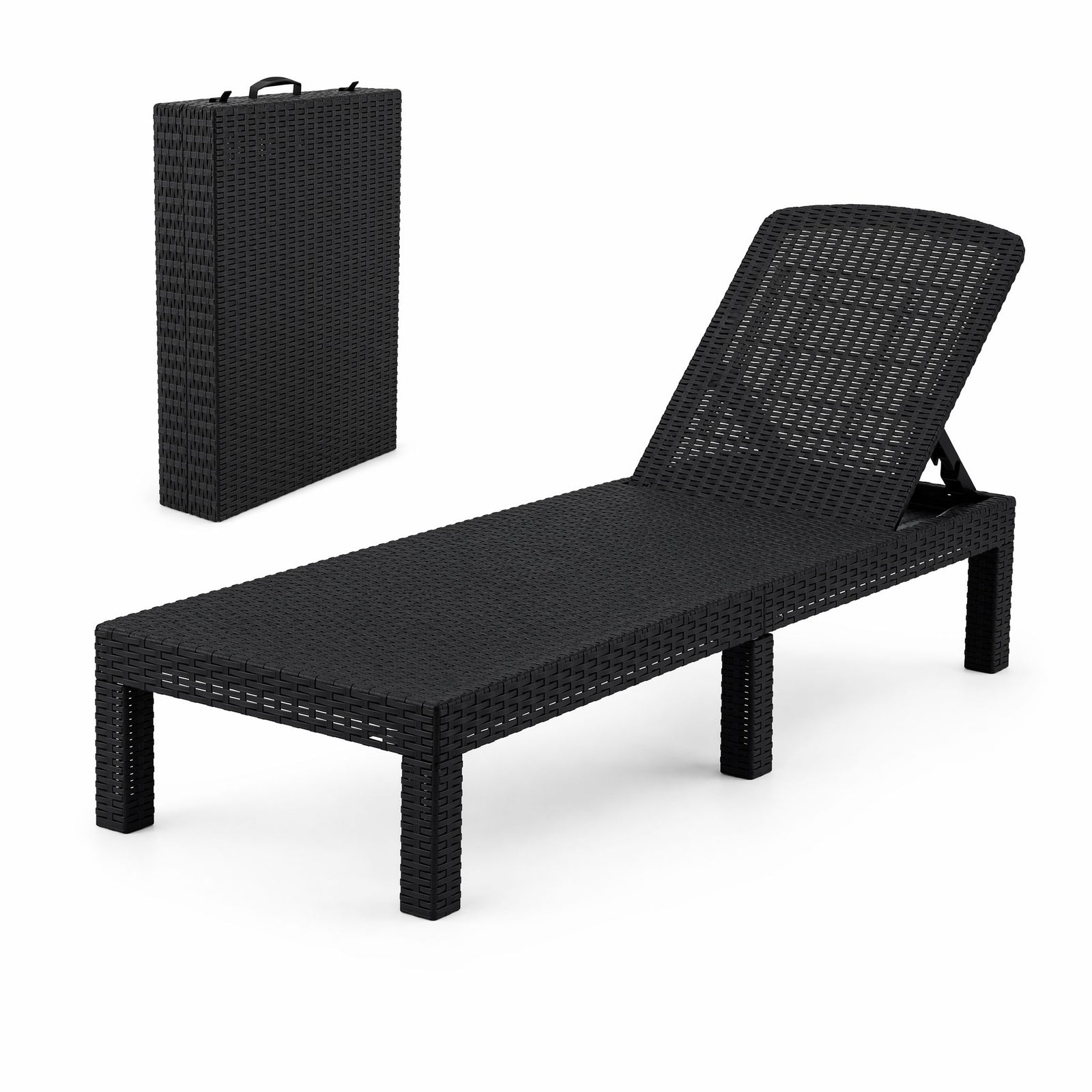 Gardeon Sun Lounge Outdoor Folding Recliner Patio Pool Beach Chair Rattan Black