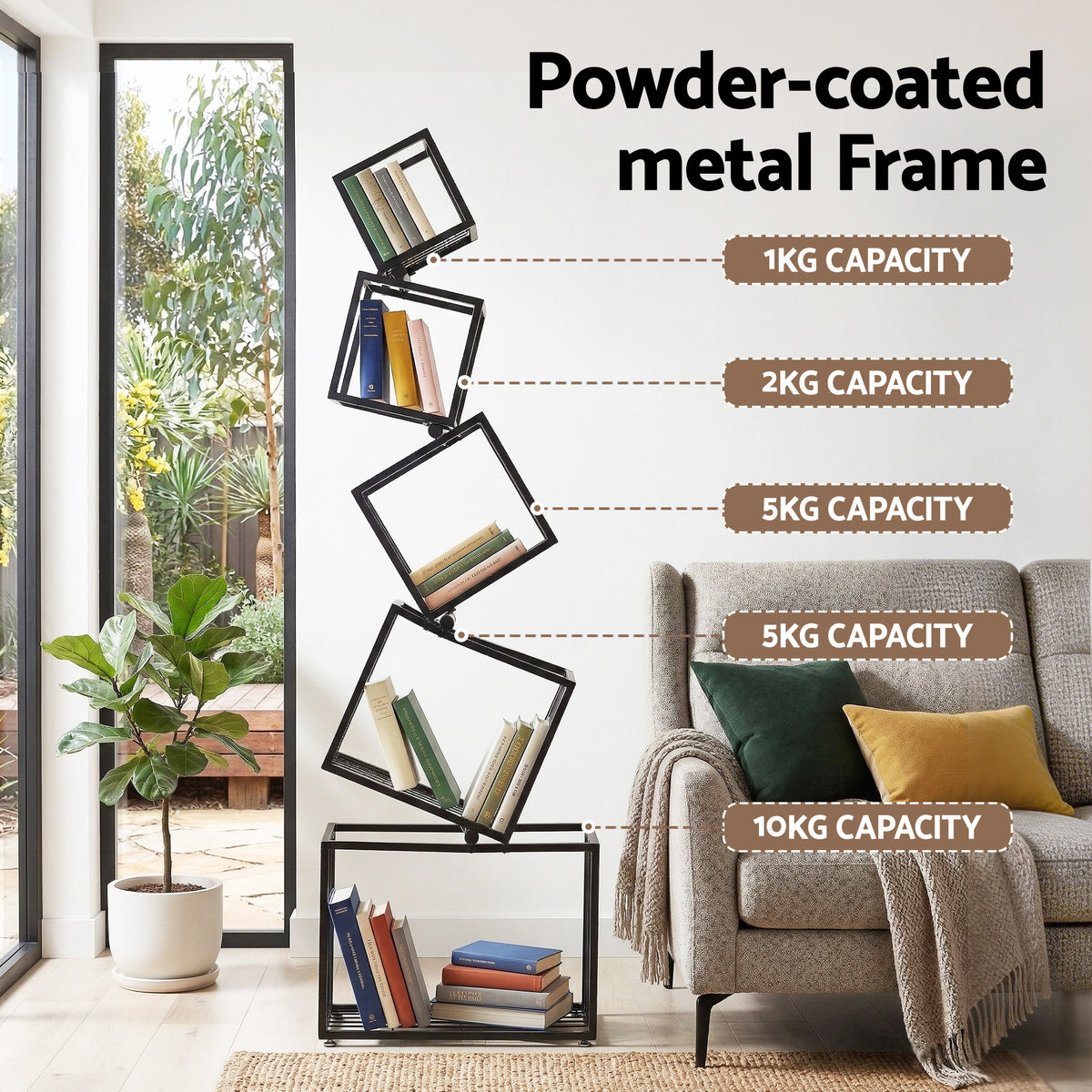 Artiss 5-Tier Bookshelf Metal Geometric Display Shelf Storage Organizer Black