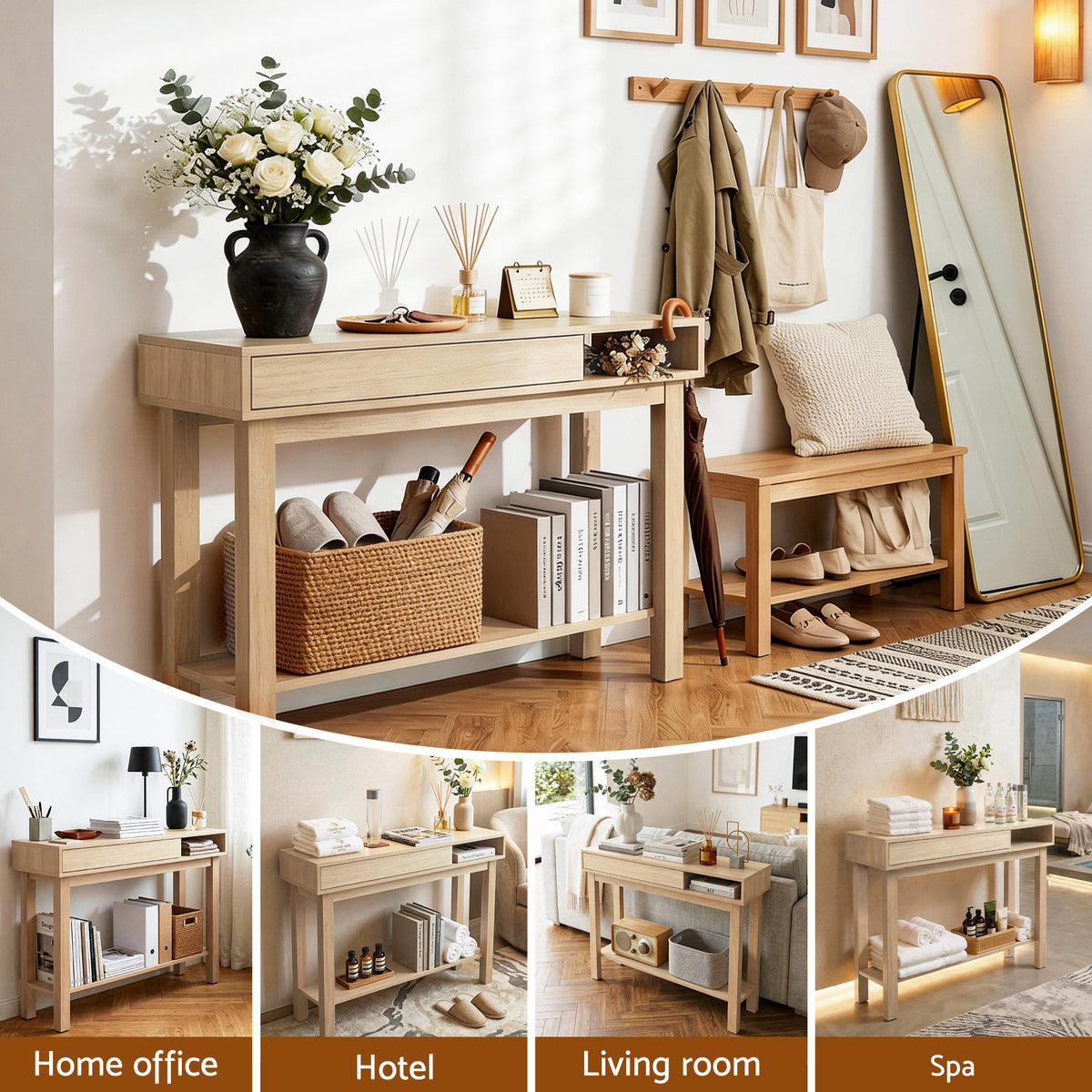 Artiss Console Table Entryway Hallway Sofa Side Table Drawer Shelf 100CM Wood