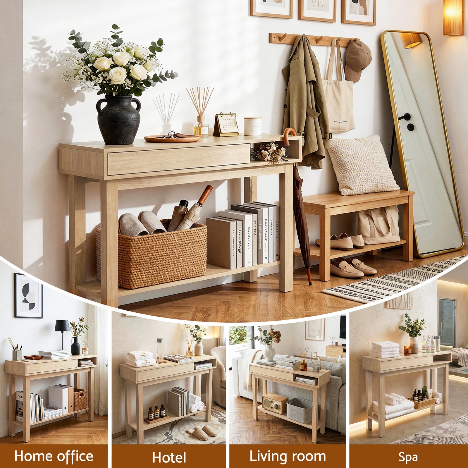 Artiss Console Table Entryway Hallway Sofa Side Table Drawer Shelf 100CM Wood
