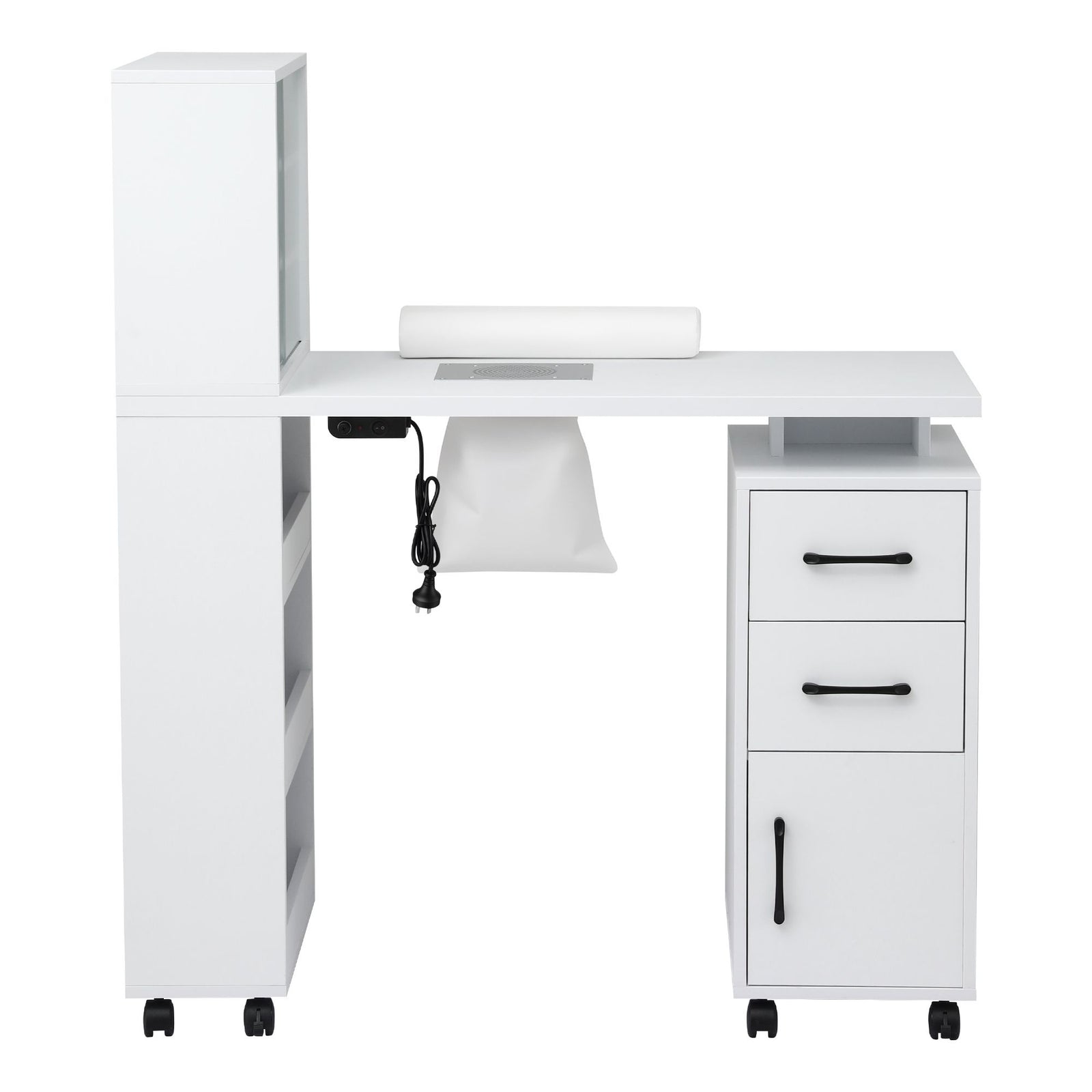 Artiss Manicure Table Nail Desk with Built-in Dust Collector Beauty Salon Station Drawers Shelves Wrist Cushion White