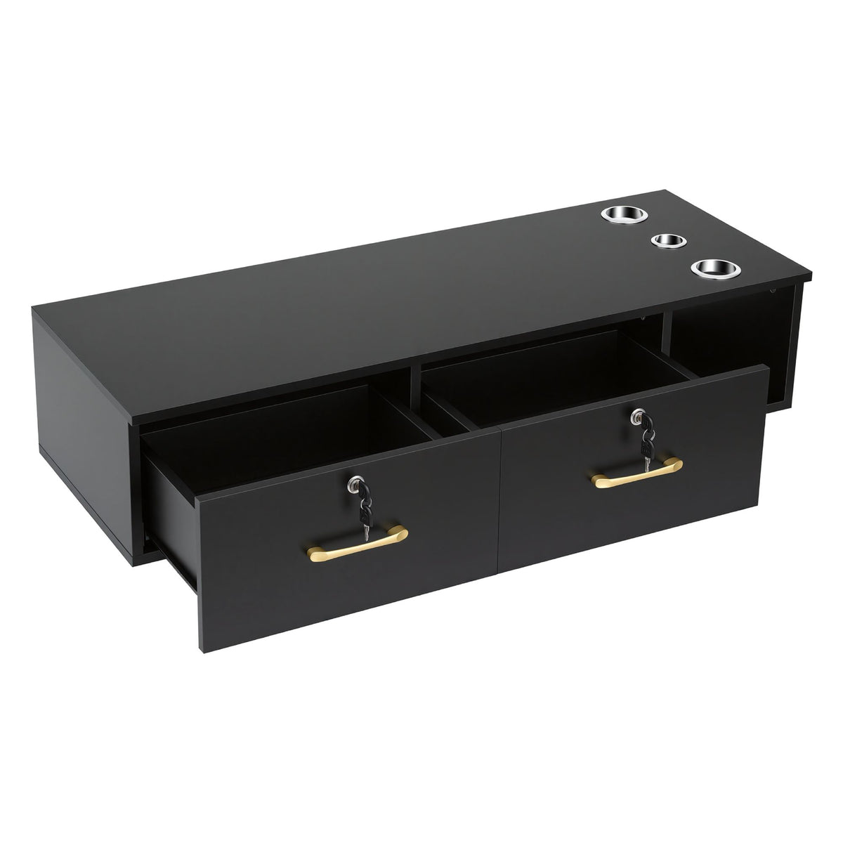 Artiss Wall Mounted Salon Station Cabinet, Hair Styling Station with 2 Lockable Drawers & 3 Appliance Holders, Wooden Barber Spa Equipment for Vanity, Black