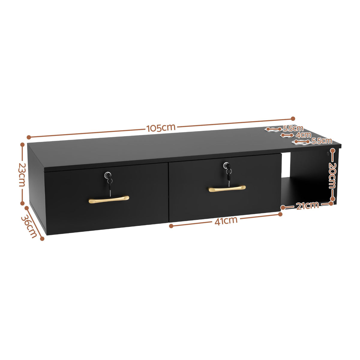 Artiss Wall Mounted Salon Station Cabinet, Hair Styling Station with 2 Lockable Drawers & 3 Appliance Holders, Wooden Barber Spa Equipment for Vanity, Black
