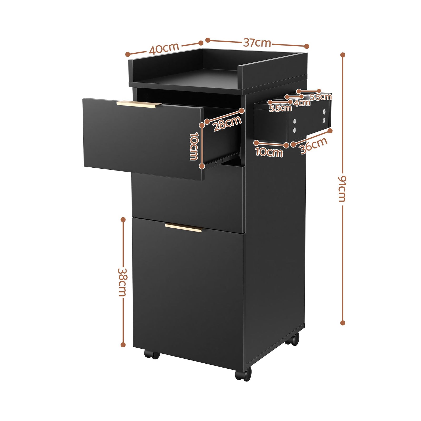 Artiss Professional Salon Station Rolling Cart, Hair Styling Beauty Cabinet with 2 Drawers, Large Supply Cabinet & 3 Appliance Holders, Wood Barber Spa Trolley with 360° Wheels for Skincare & Vanity, Black