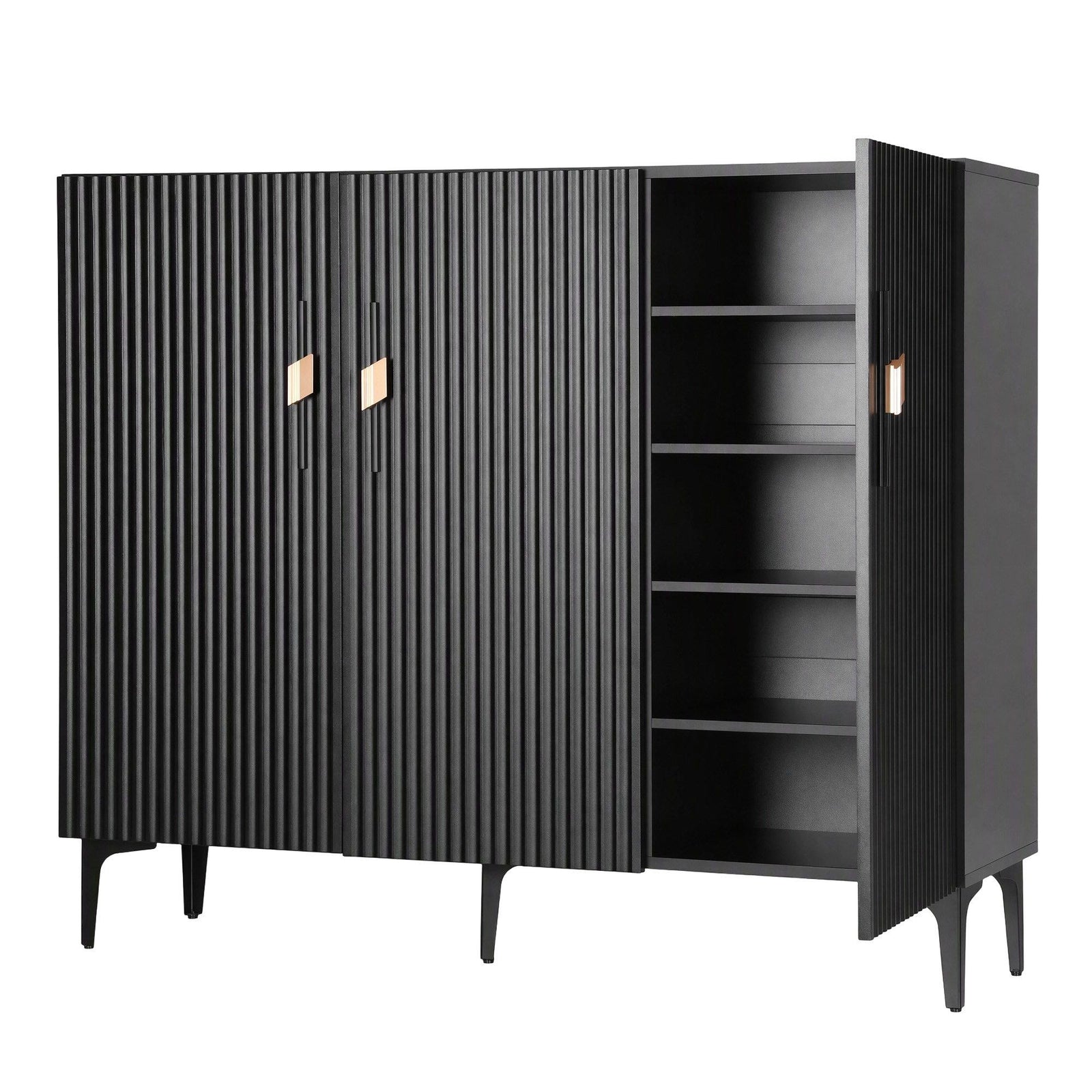 Artiss Shoe Cabinet Fluted Style 25 Pairs Shoe Storage Cupboard Black