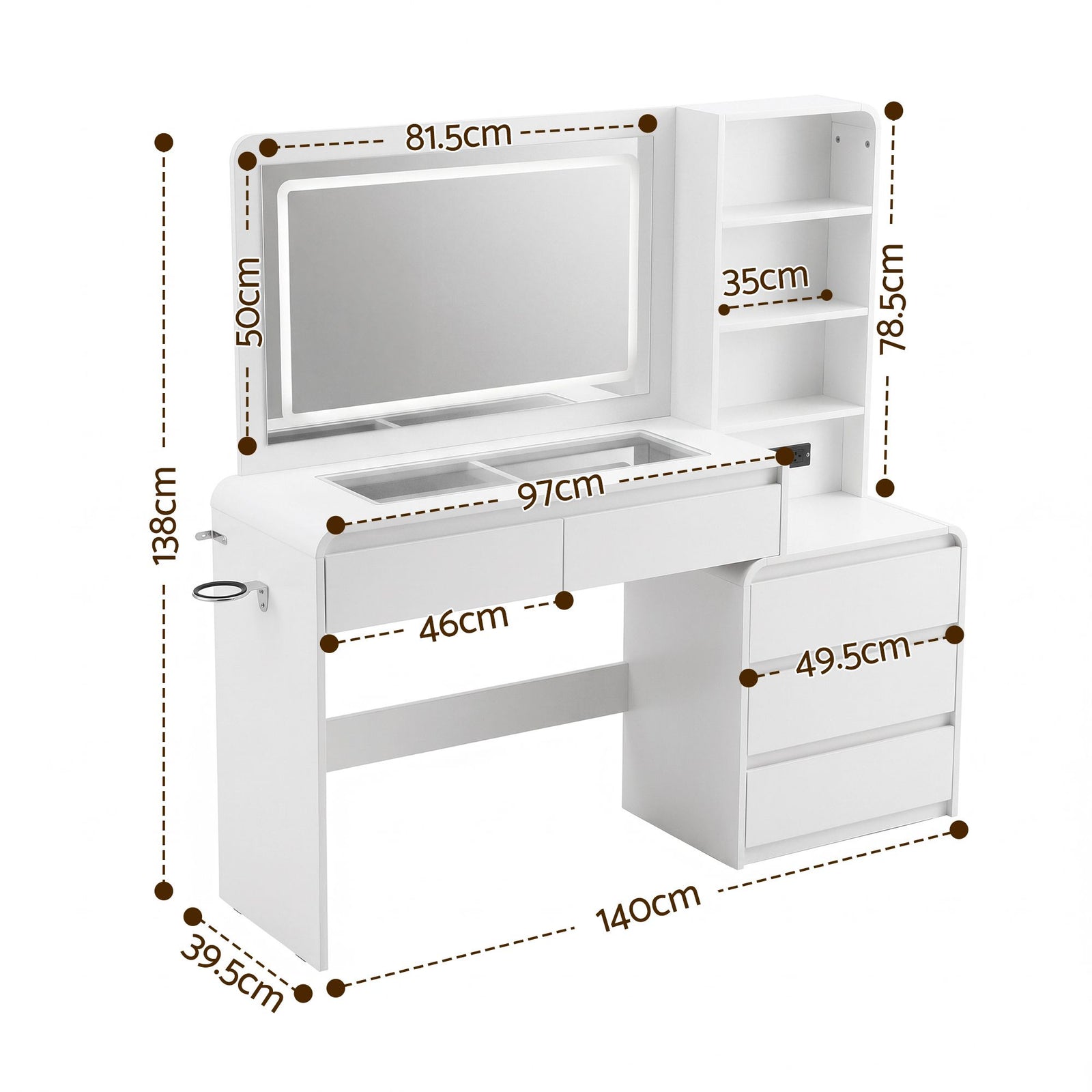 Artiss Dressing Table Makeup Vanity Desk LED Mirror Drawers Charging Station Curved Edge White