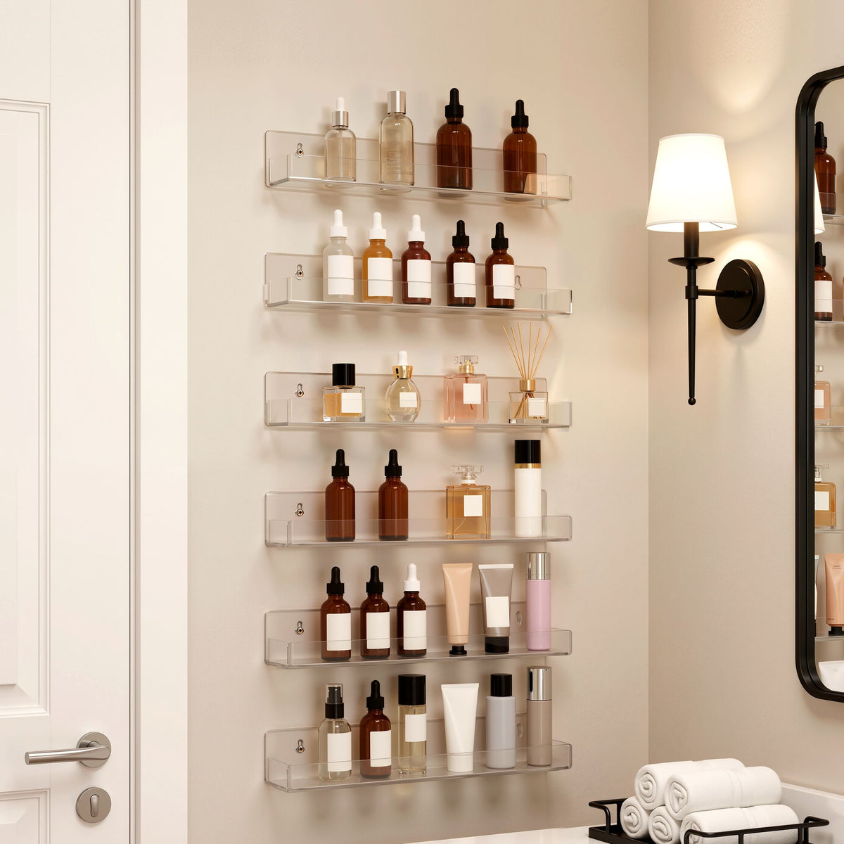 Artiss 6-Pack Acrylic Wall Shelves, Clear Floating Display Shelf with Detachable Panels &amp; Front Lip