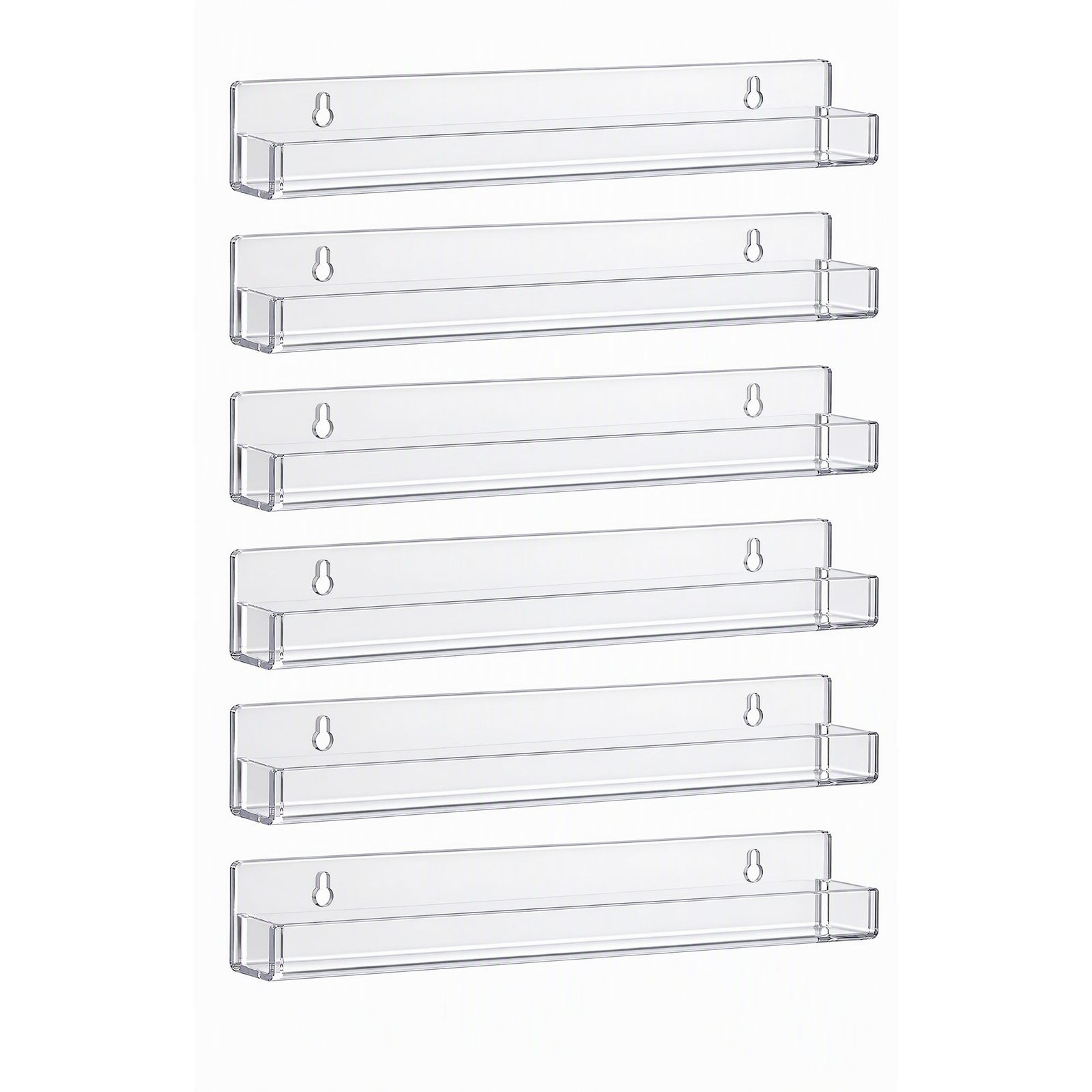 Artiss 6-Pack Acrylic Wall Shelves, Clear Floating Display Shelf with Detachable Panels & Front Lip