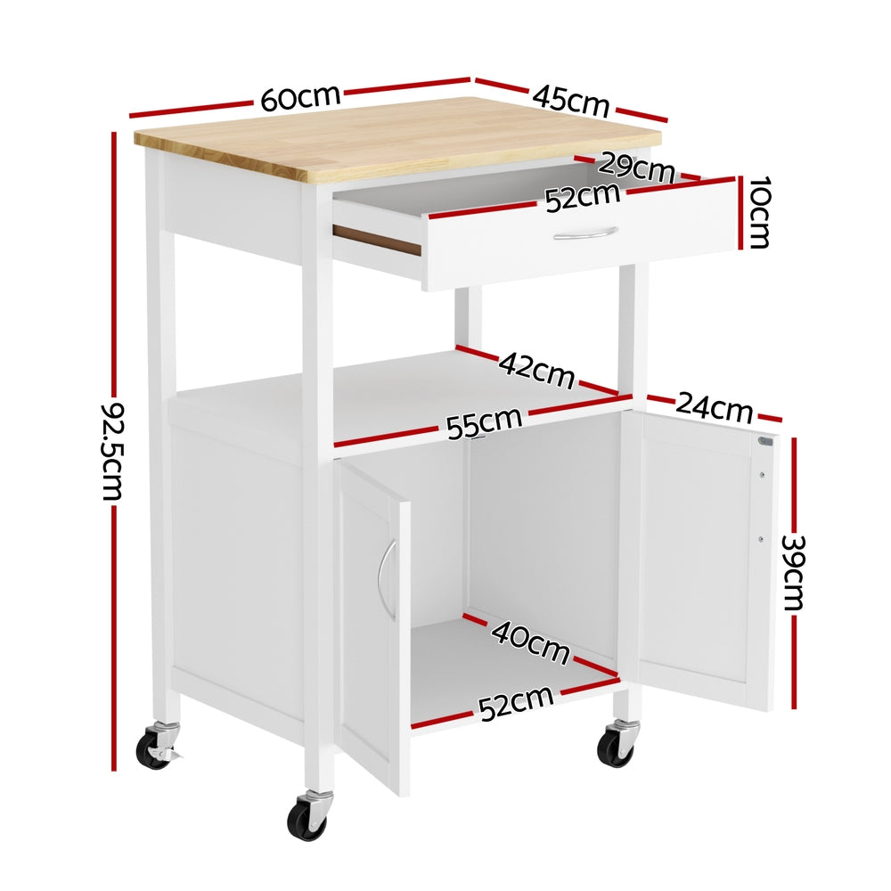 Artiss Kitchen Island Trolley Rolling Serving Cart Storage Drawer Cupboard 60cm