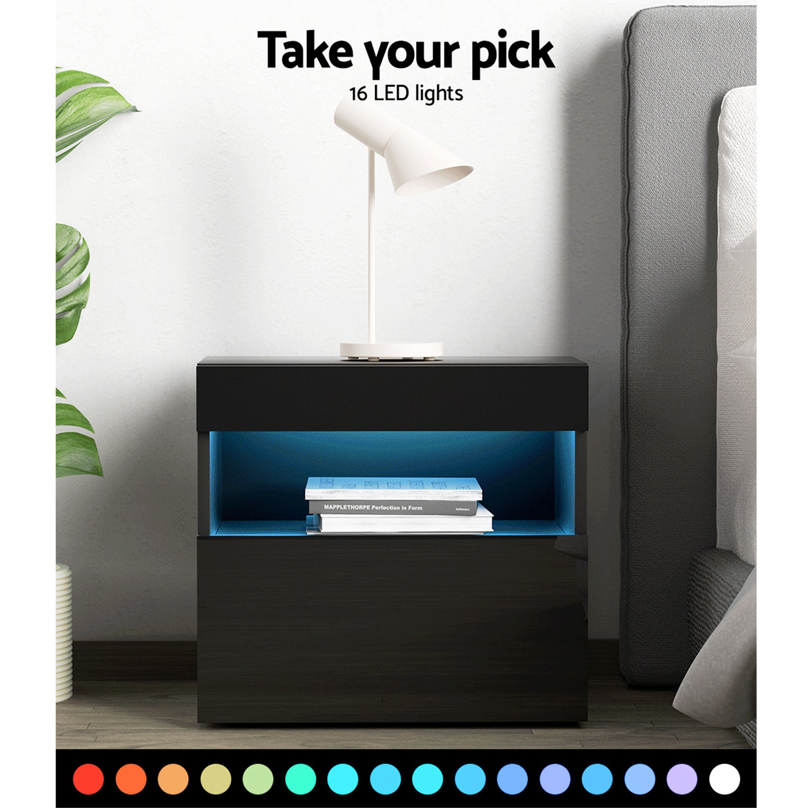 Artiss 2x Bedside Table LED - HERES Black