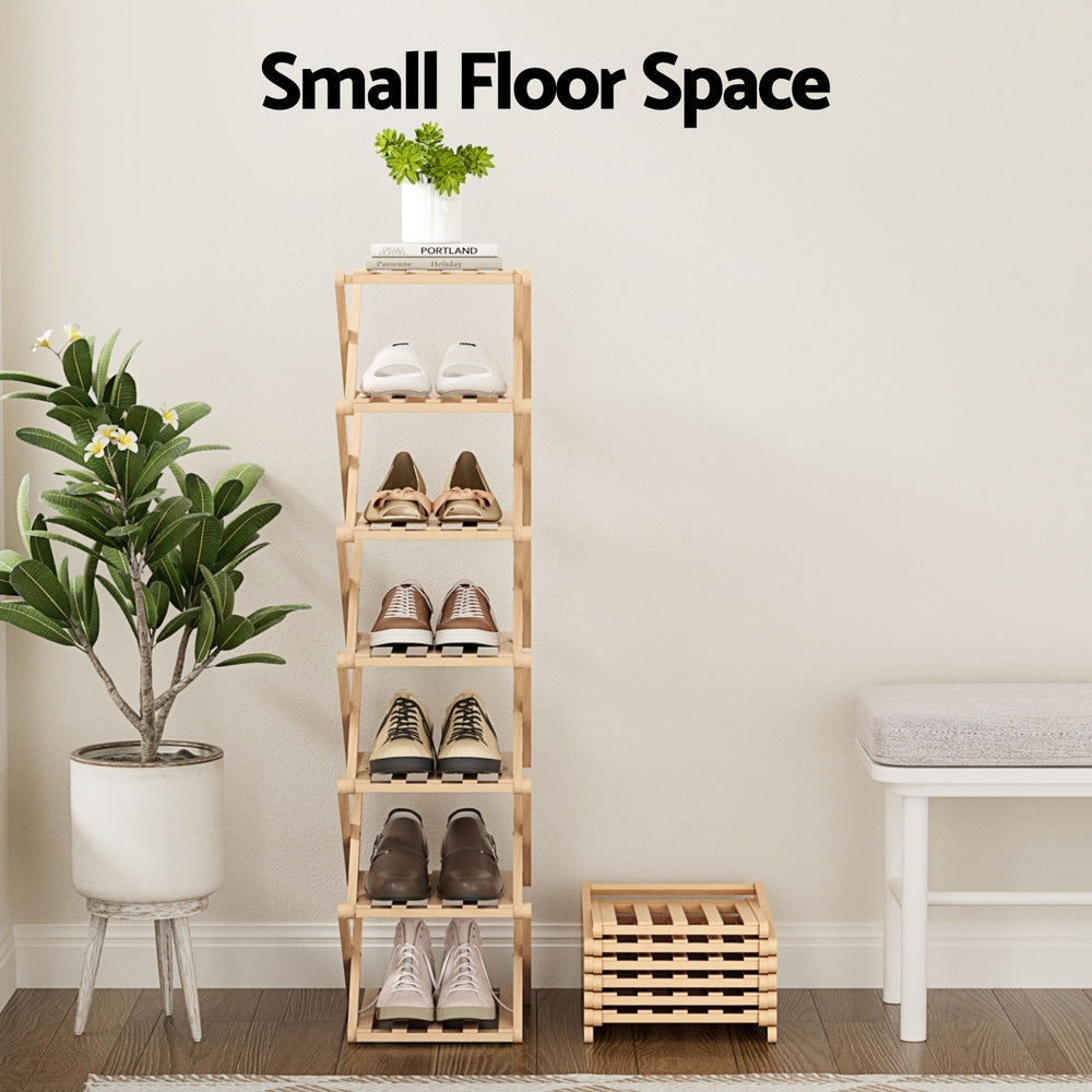 Artiss 7 Tier Bamboo Foldable Shoe Rack Organizer Entryway