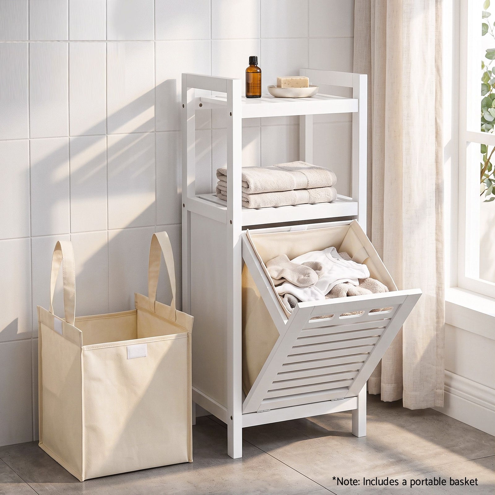 Artiss Bathroom Storage Cabinet Tilt Out Laundry Hamper Tall Organiser White