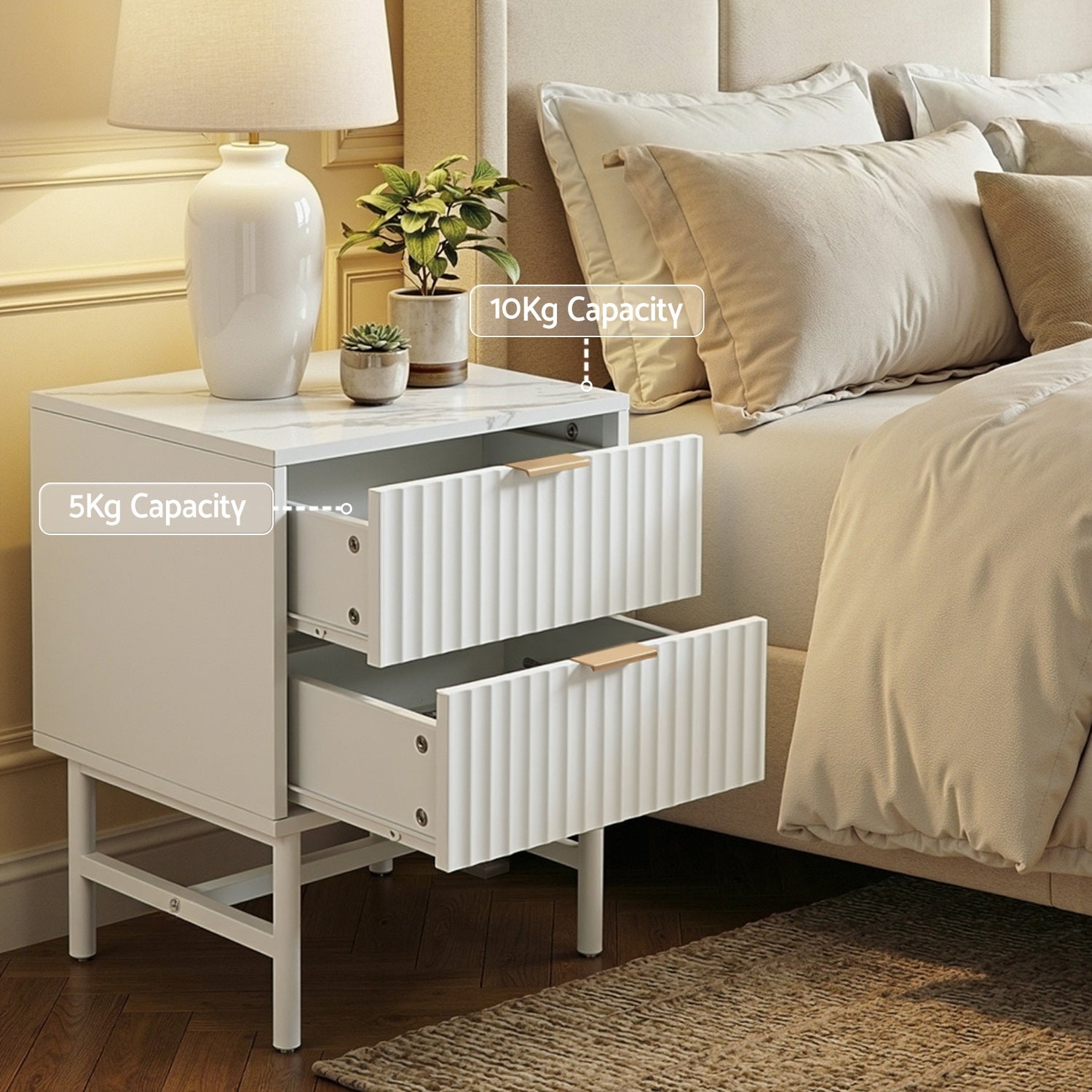 Artiss Bedside Table 2 Drawers - White
