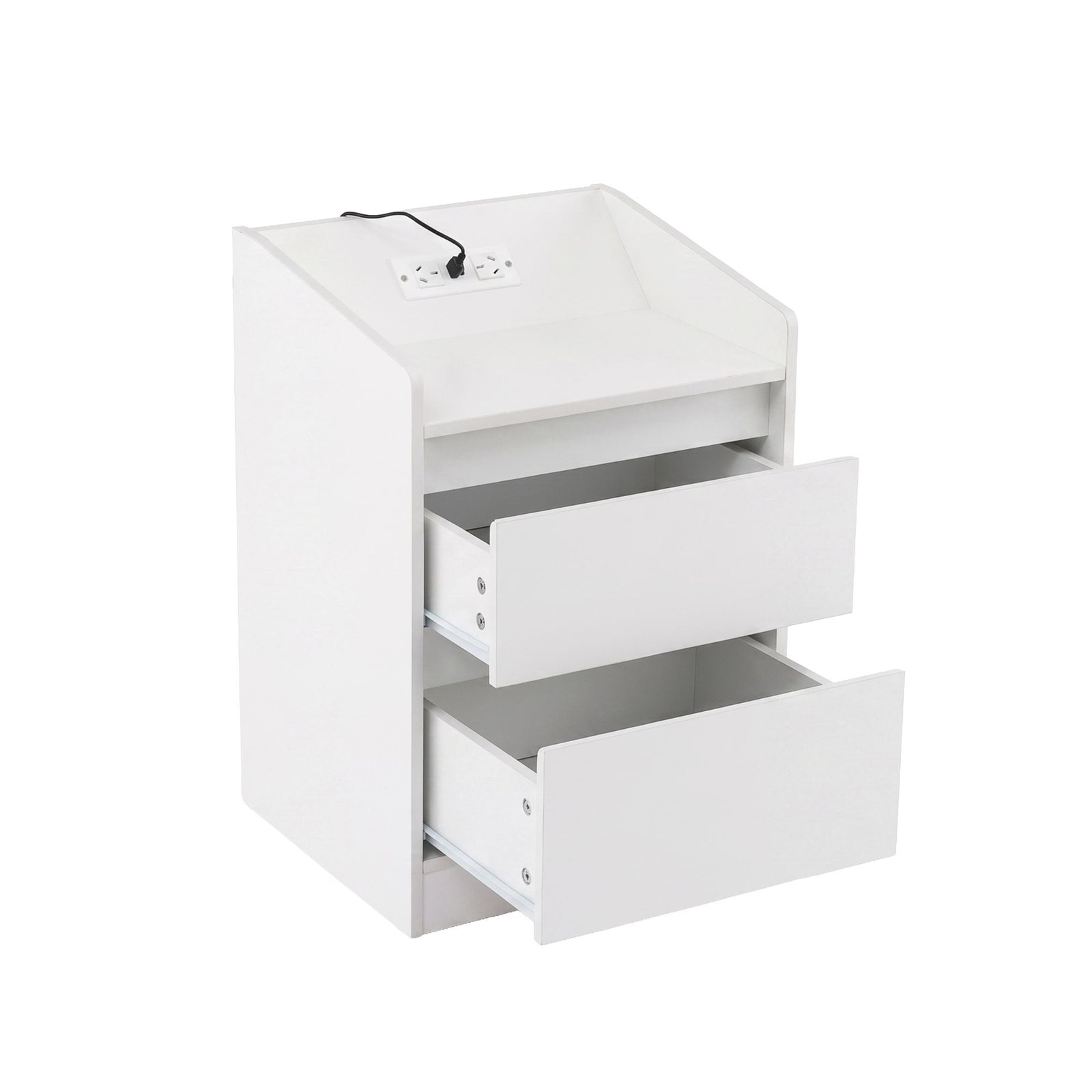 Artiss Bedside Table Nightstand with Charging Station 2 Drawers LED White