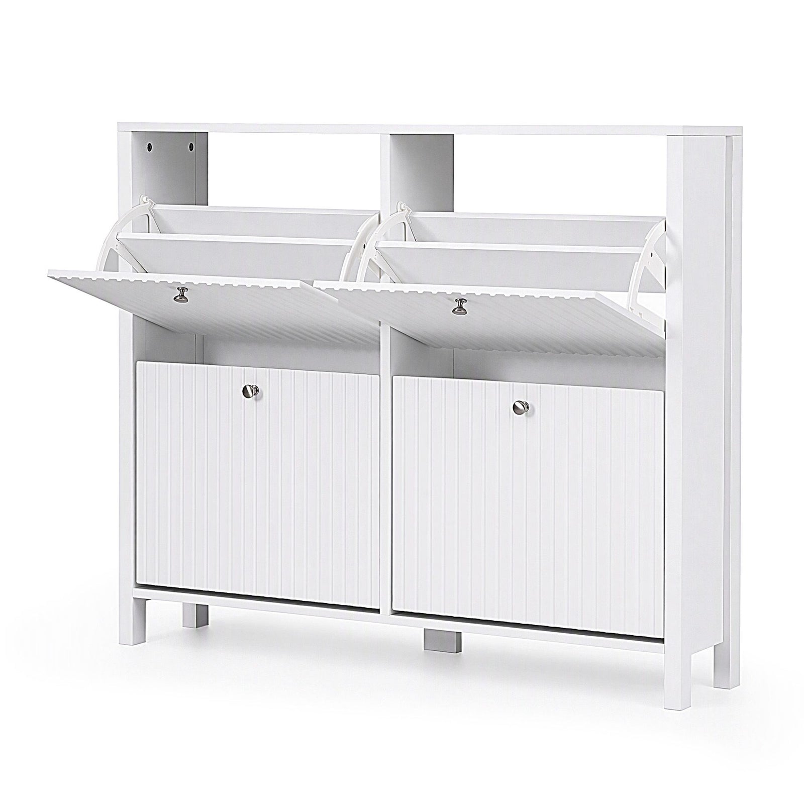 Artiss Shoe Cabinet 4 Flip Drawers Fluted Style Adjustable Shelves White