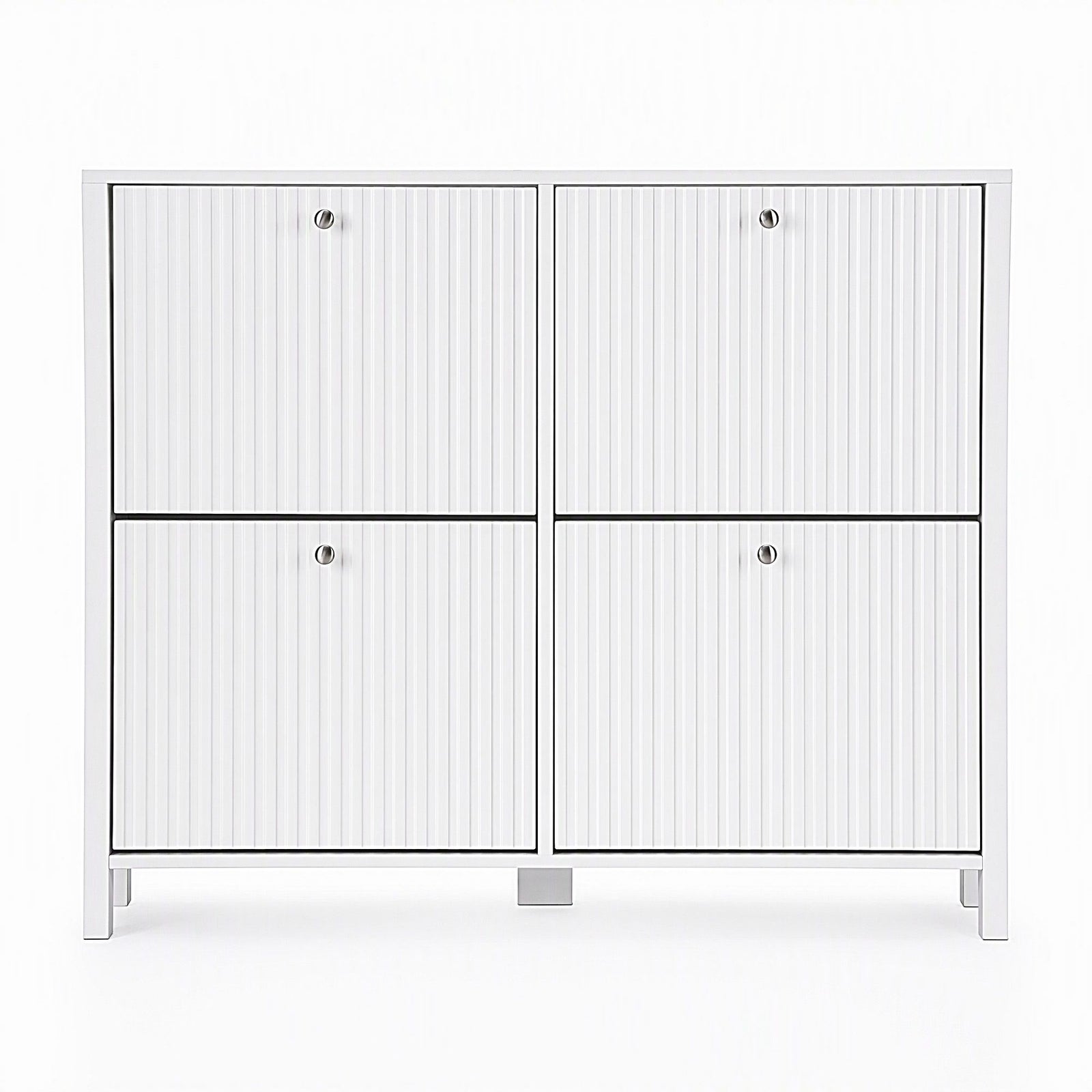 Artiss Shoe Cabinet 4 Flip Drawers Fluted Style Adjustable Shelves White