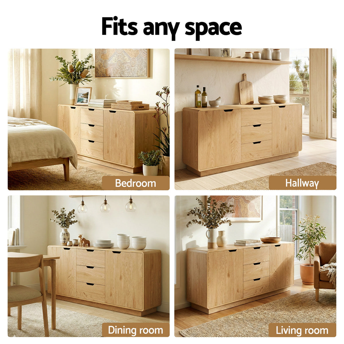 Artiss Buffet Sideboard Cabinet Storage Kitchen Cupboard Drawers Round Edge Oak