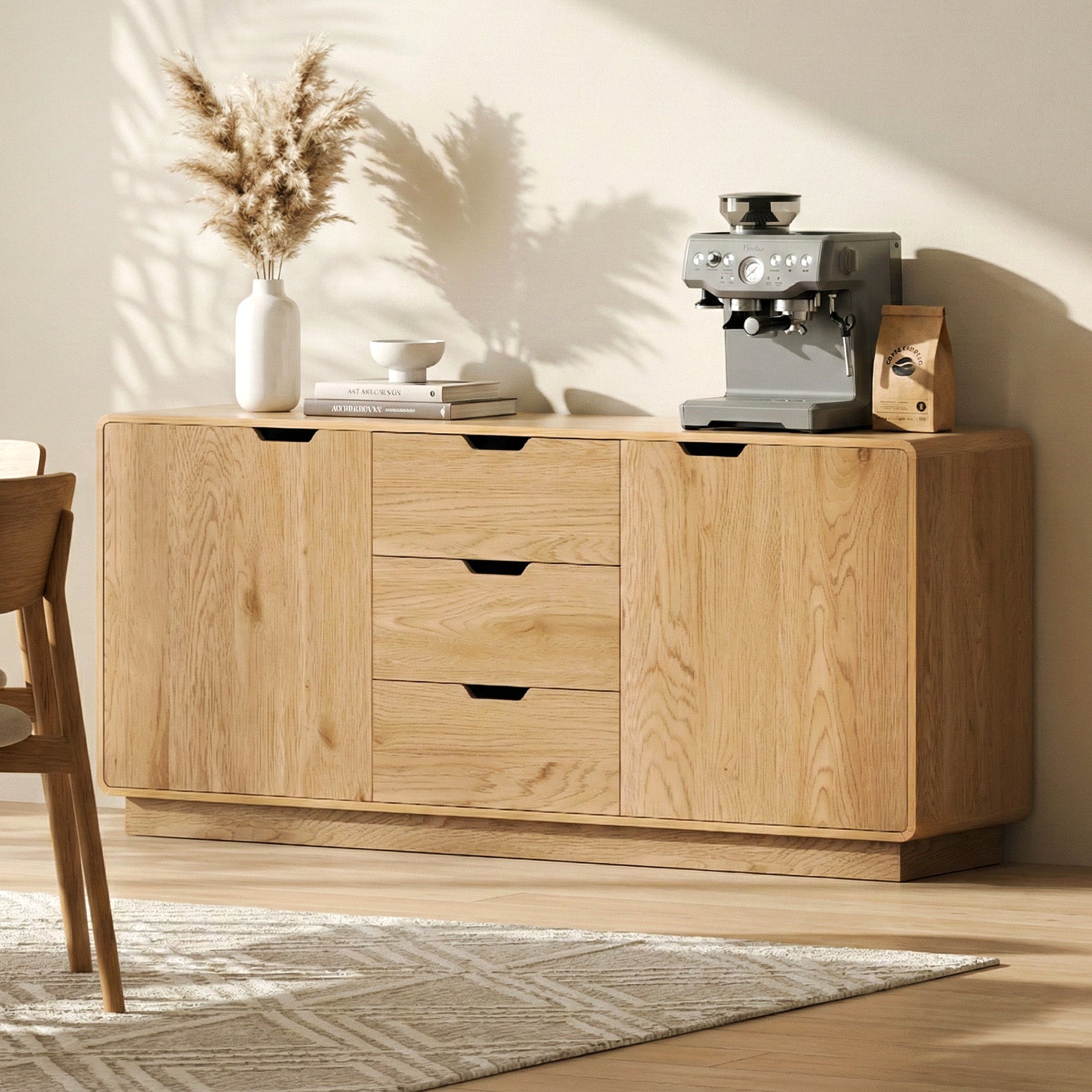 Artiss Buffet Sideboard Cabinet Storage Kitchen Cupboard Drawers Round Edge Oak