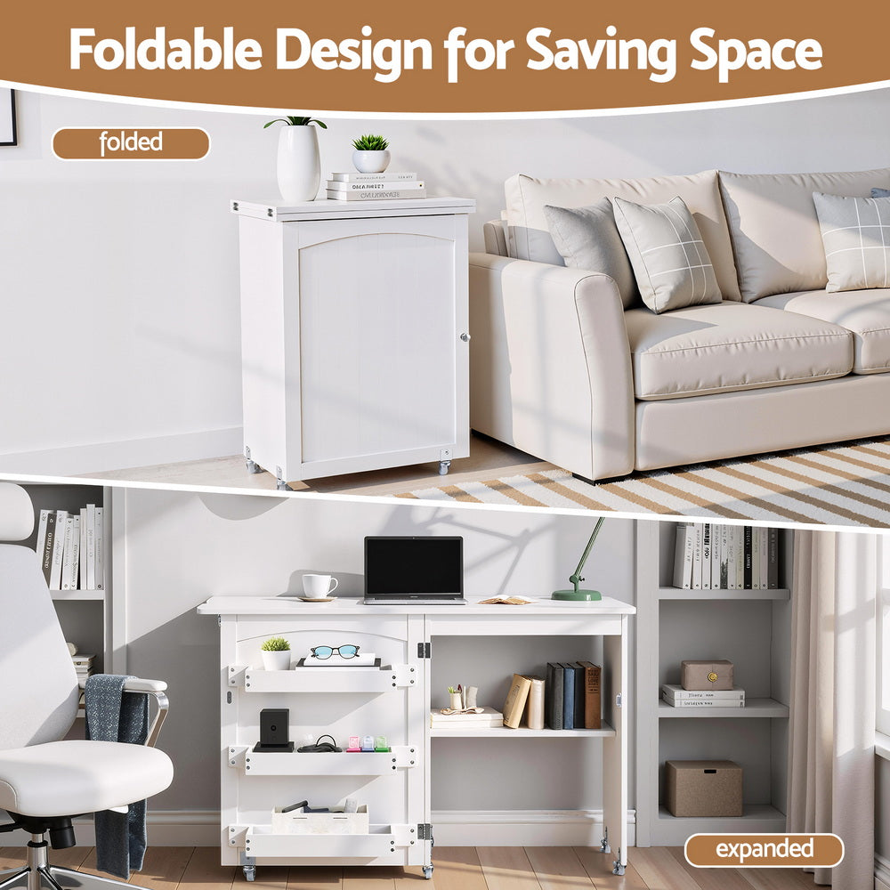 Artiss Folding Sewing Table Sewing Machine Desk Multi-functional Rolling Work Table Craft Station