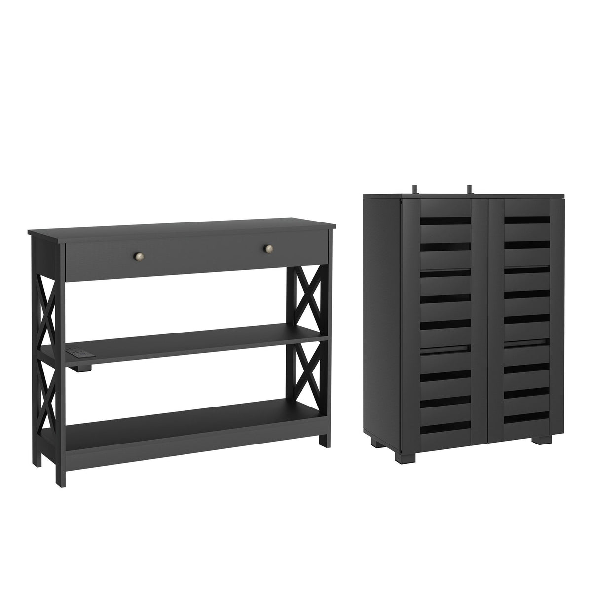 Artiss Shoe Rack Cabinet &amp; Console Table Set Storage Shelf Black