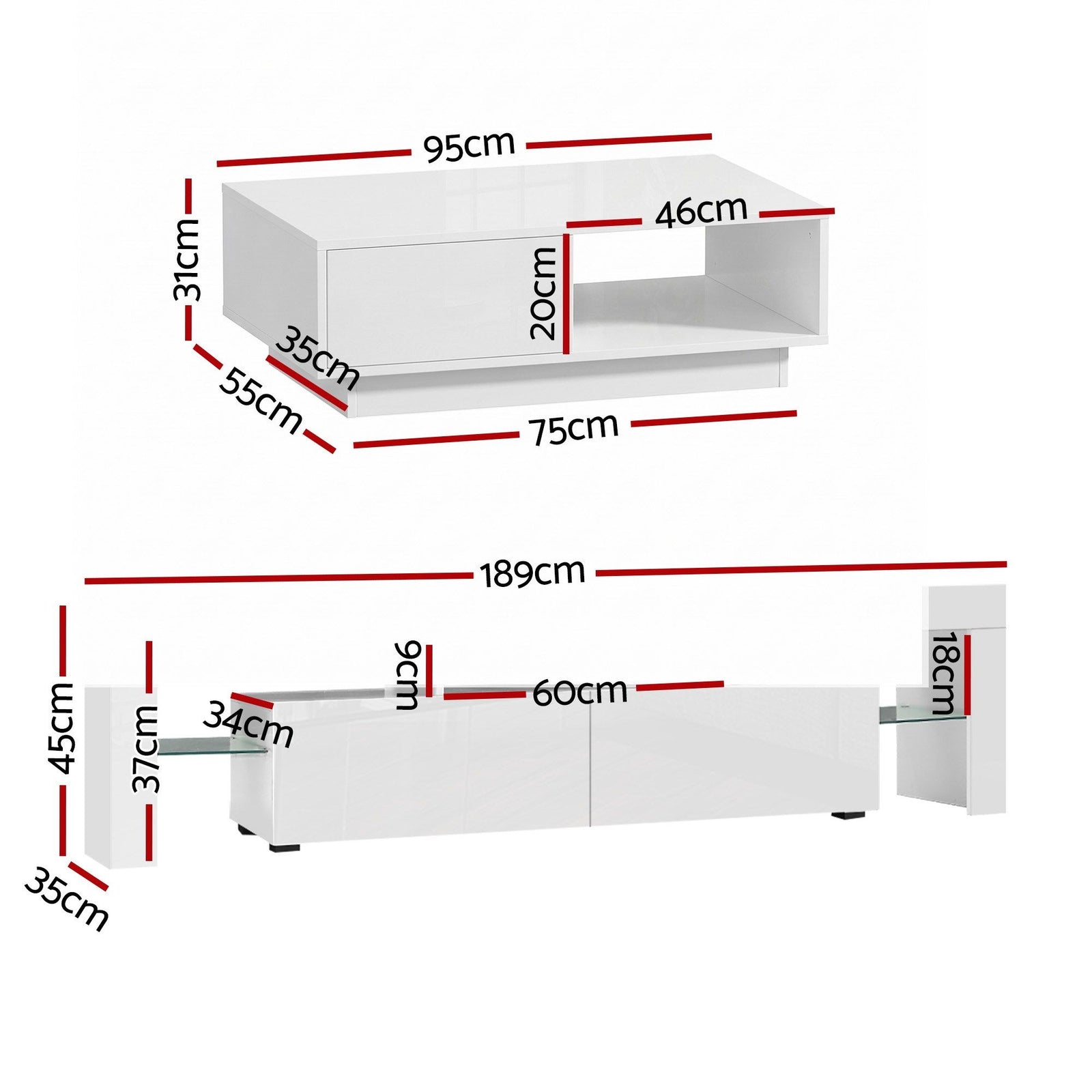 Artiss LED TV Unit & Coffee Table Set Storage Cabinet White