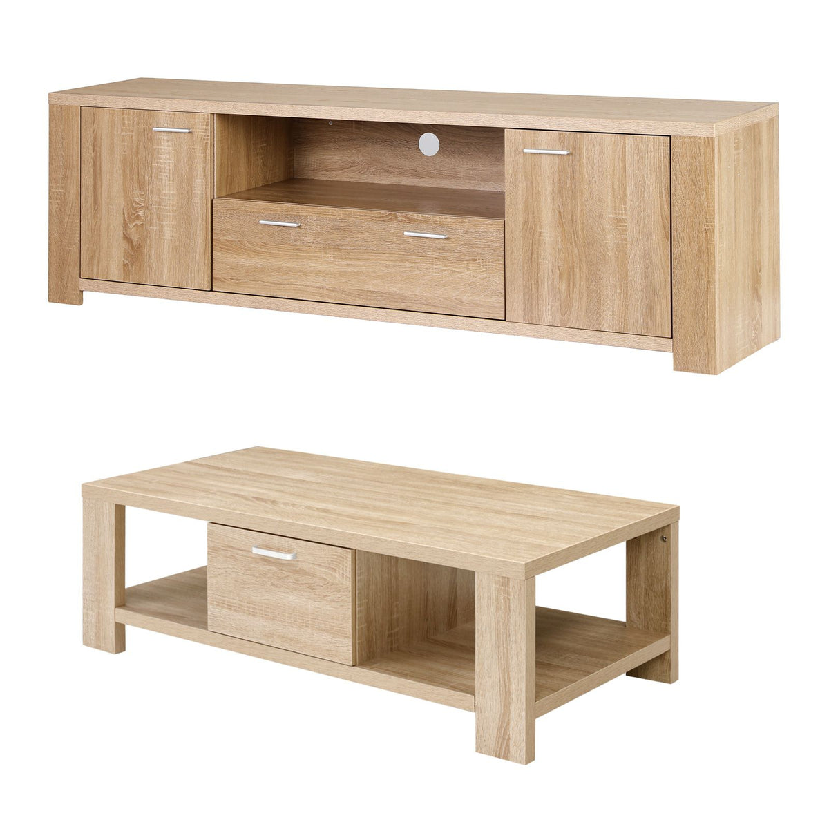 Artiss TV Unit &amp; Coffee Table Set Storage Drawer Pine