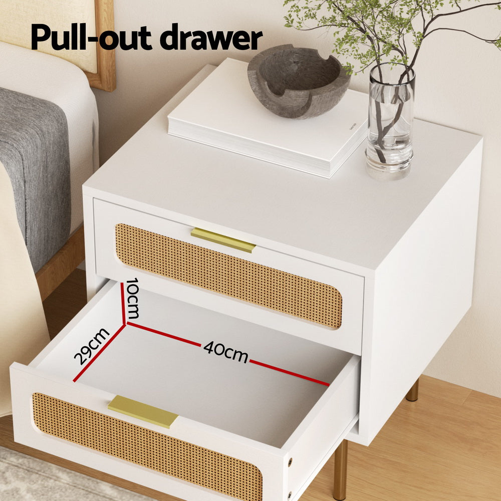 Artiss Rattan Bedside Table 2 Drawers Pine