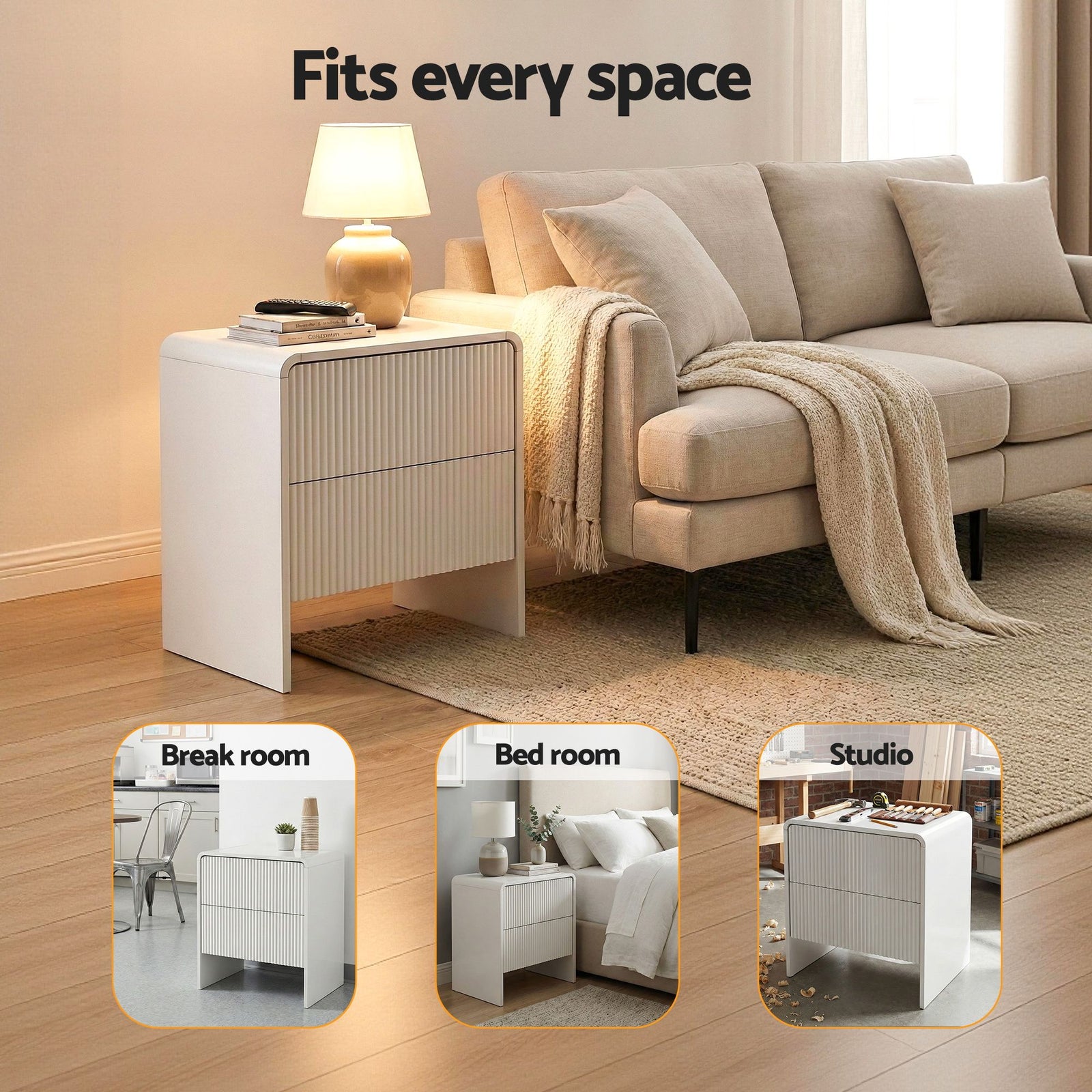 Artiss 2x Bedside Table 2 Drawers - Beige