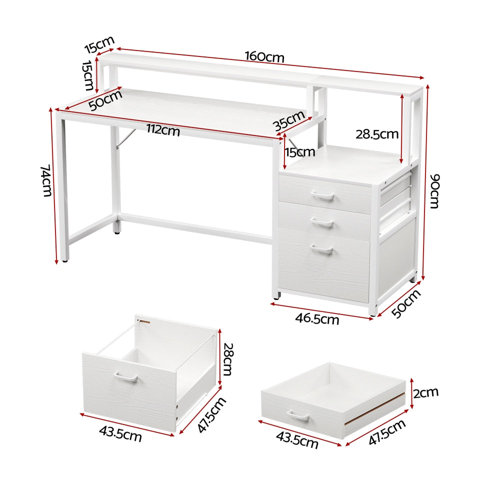 Artiss Computer Desk Home Office Study Table Desks w/Drawers Open Shelf White 160CM
