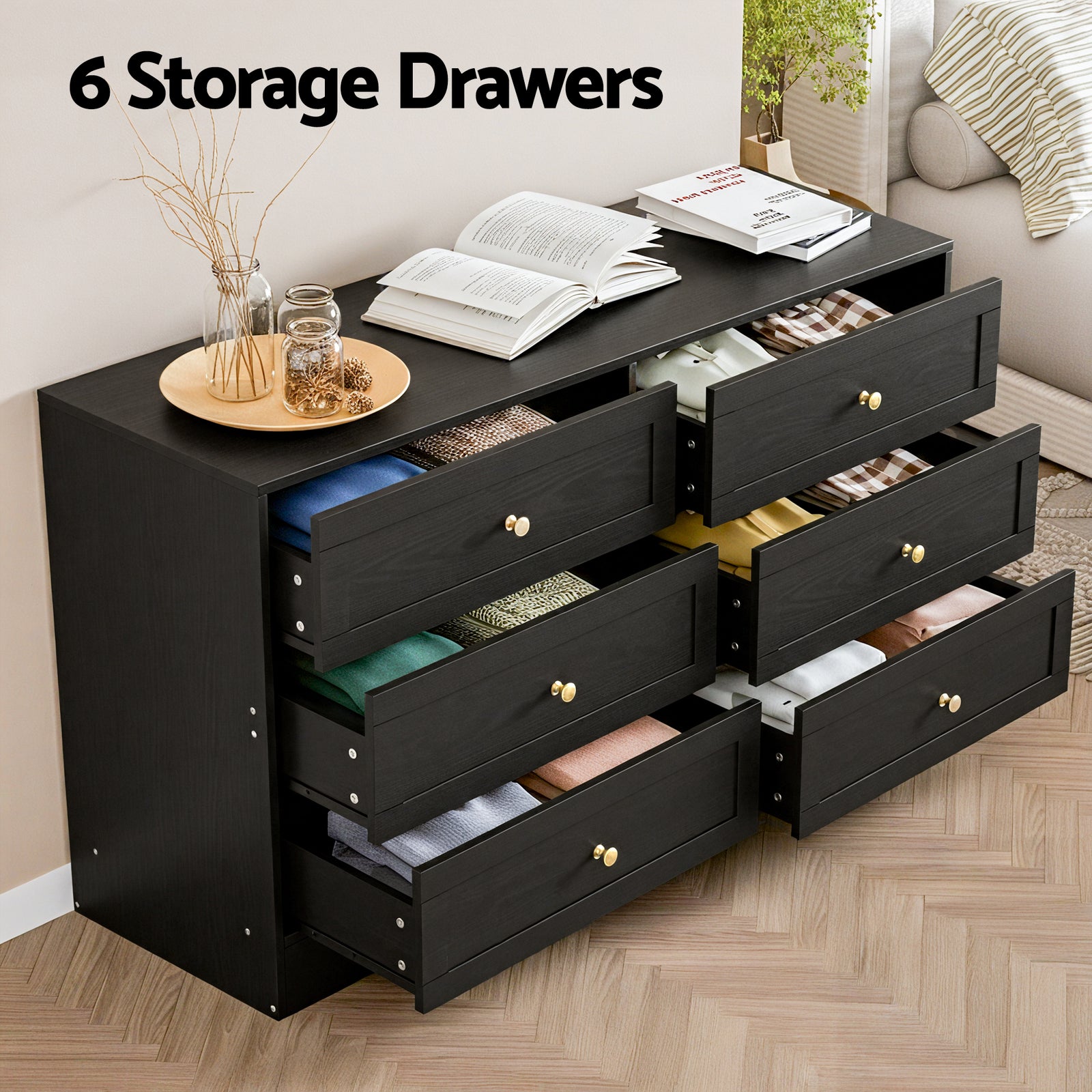 Artiss 6 Chest of Drawers Tallboy Cabinet - LEIF Black