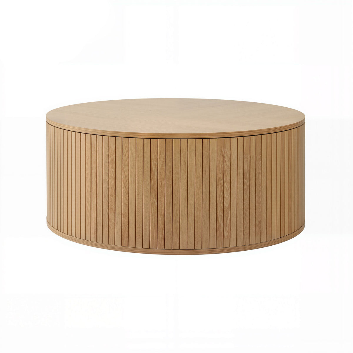 Artiss Round Coffee Table Storage Fluted Center Table Living Room Office 80cm Wood