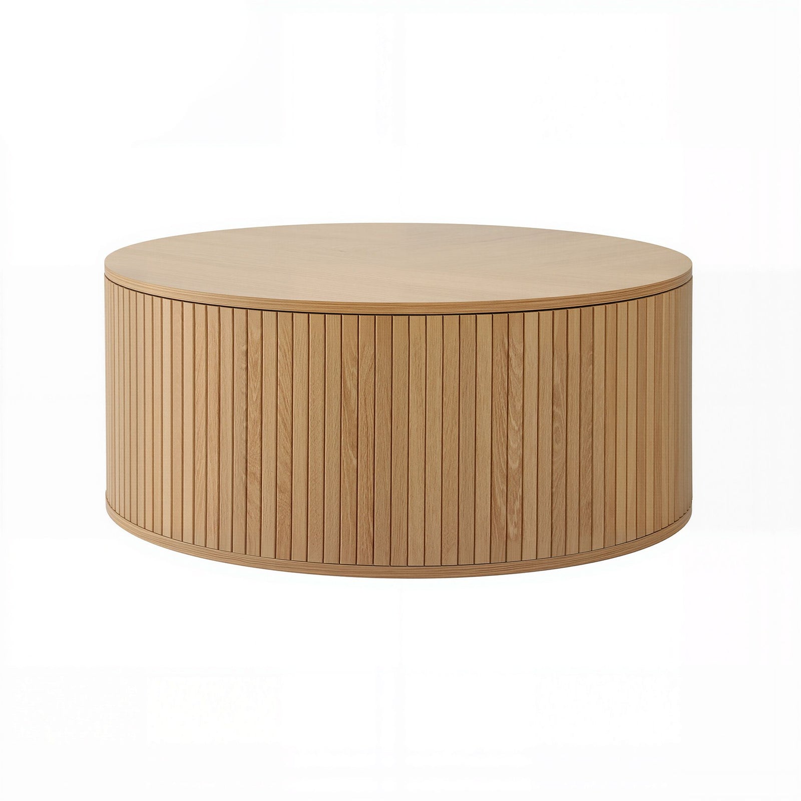 Artiss Round Coffee Table Storage Fluted Center Table Living Room Office 80cm Wood