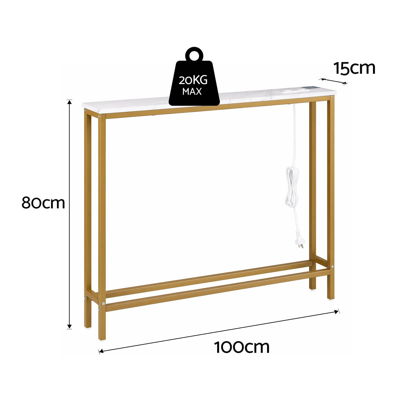 Artiss Console Table Entryway Hallway Display Desk Charging Station Marble Finish White & Gold