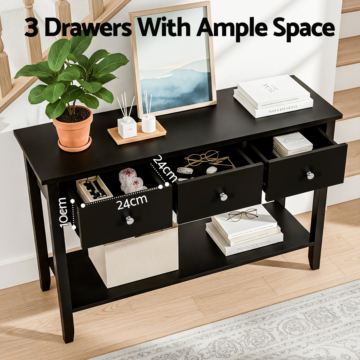 Artiss Console Table Hallway Sofa Entryway Entrance 3 Drawers 100CM Black