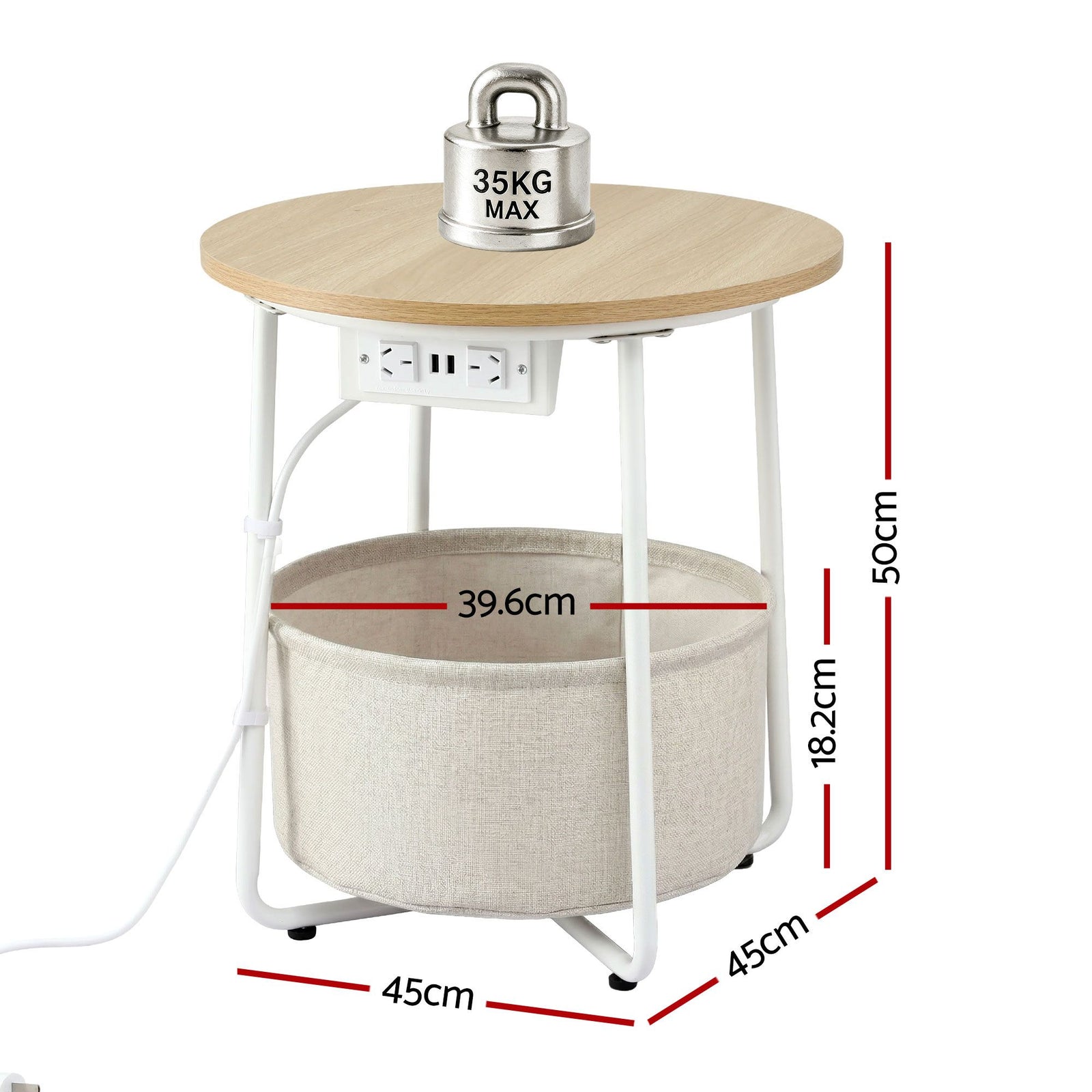 Artiss Set of 2 Round Coffee Table Bedside Side End Table Charging Station Storage Basket