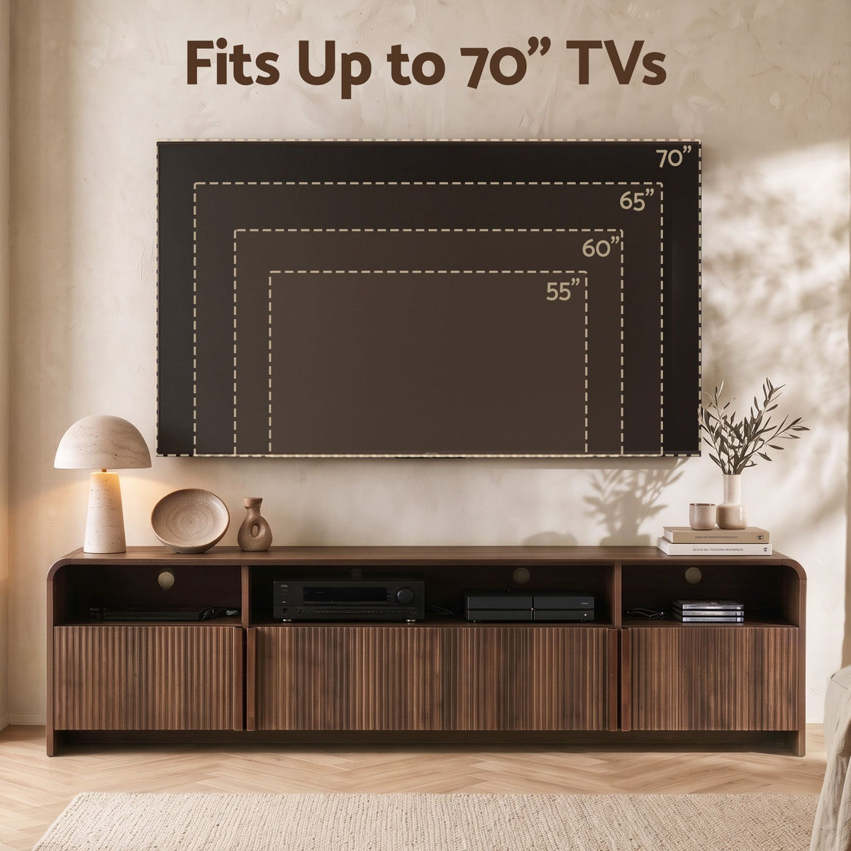 Artiss 180cm TV Unit Storage Cabinet Shelf Fluted Front Rounded Edge Anti-tip Kit Walnut