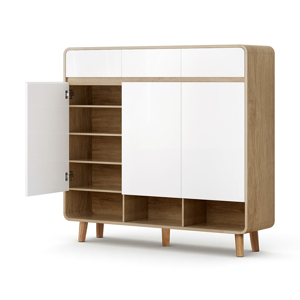 Artiss Shoe Rack Cabinet 25 Pairs Storage Cupboard Pine&amp;White