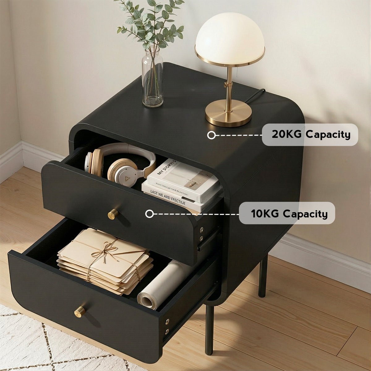 Artiss Bedside Table 2 Drawers Side End Table Nightstand Black