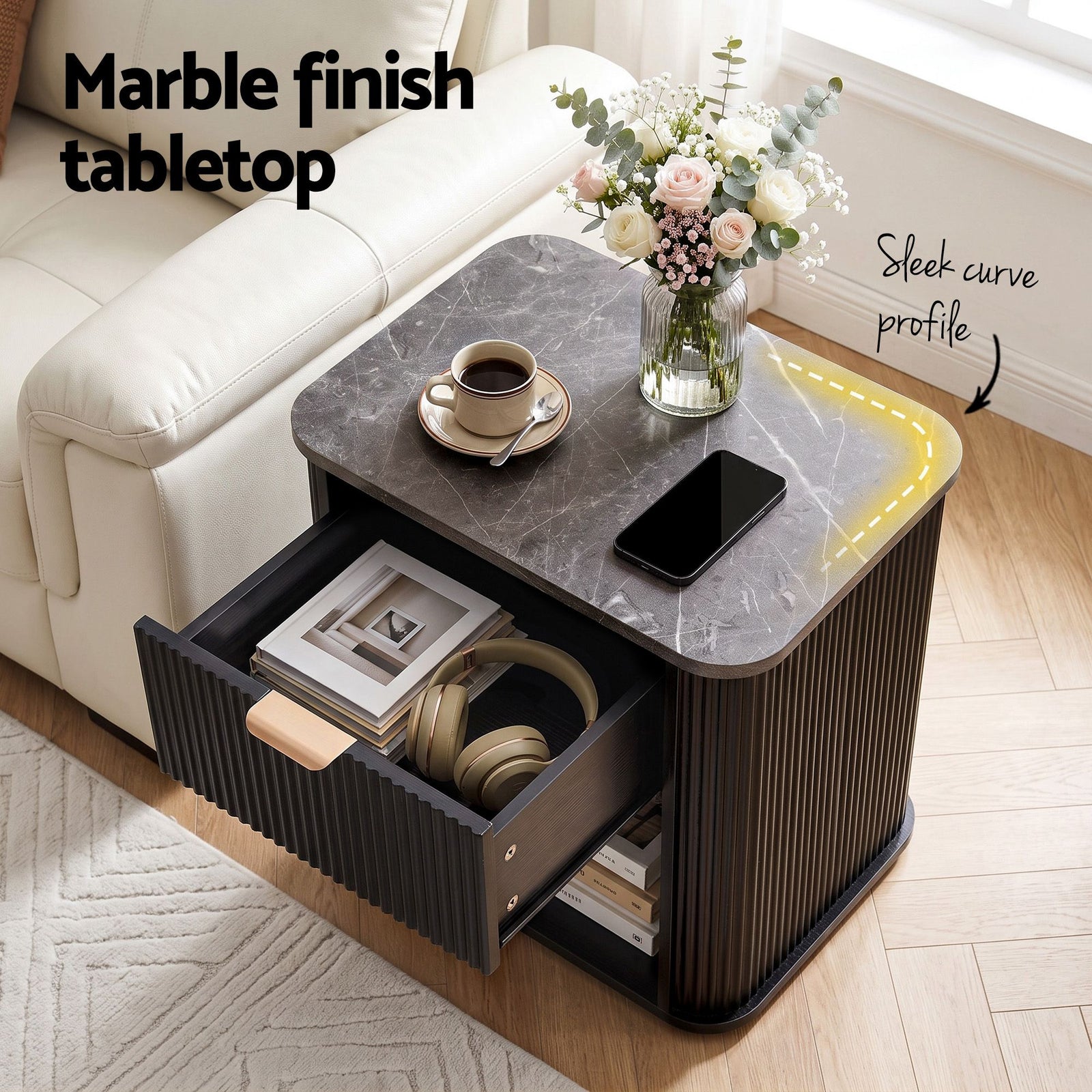 Artiss Bedside Table with 1 Drawer Side Table Black Nightstand