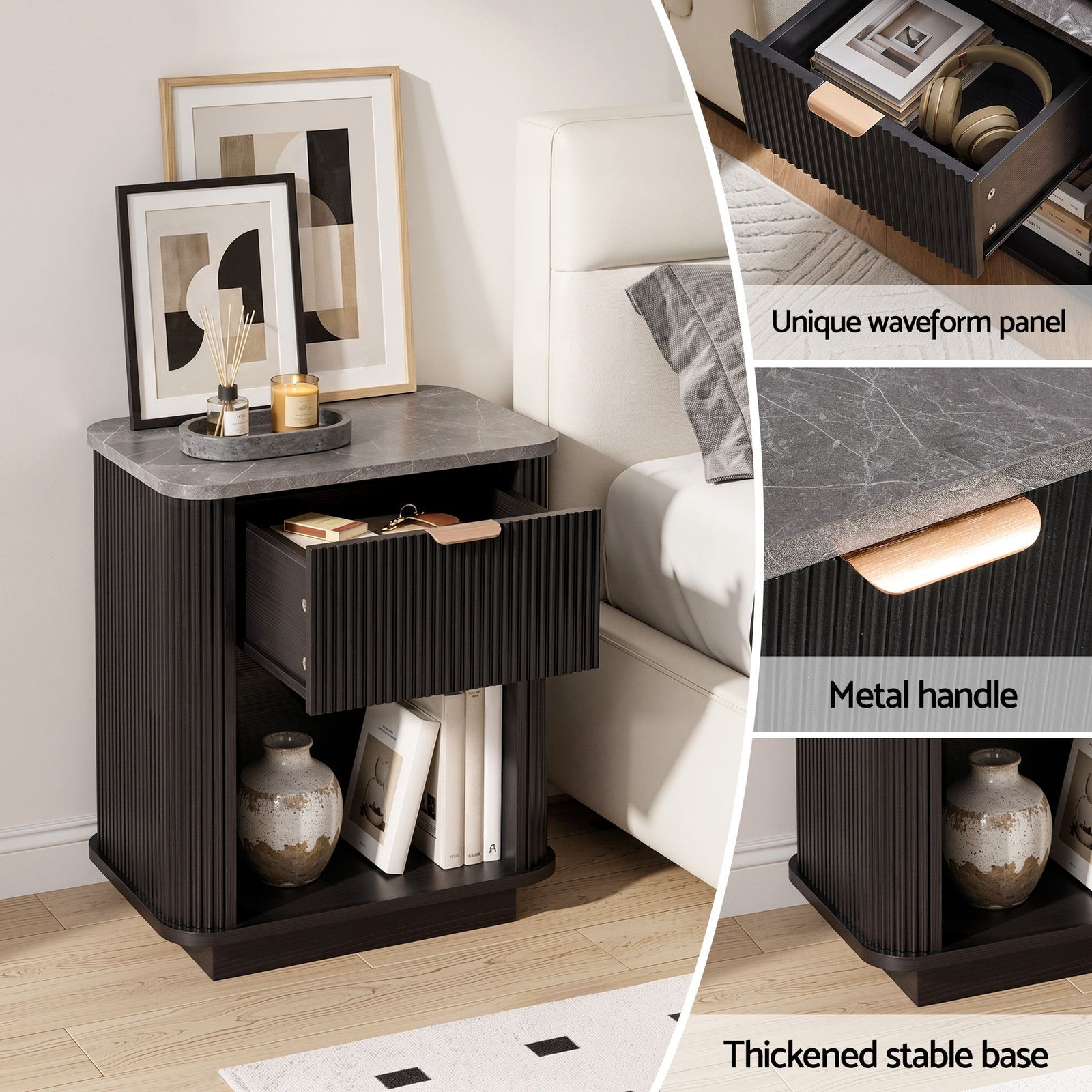 Artiss Bedside Table with 1 Drawer Side Table Black Nightstand