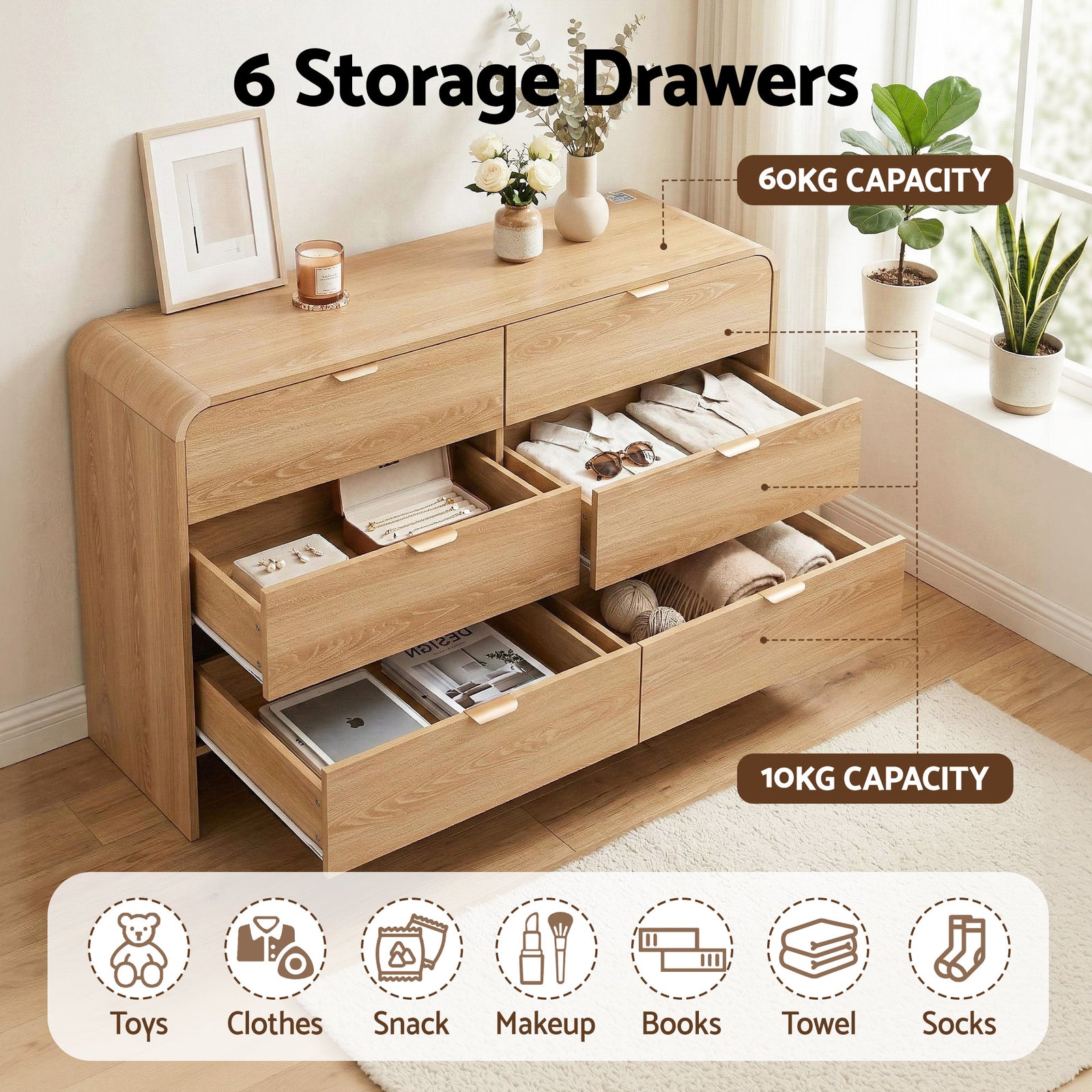 Artiss 6 Chest of Drawers Dresser Cabinet Pine